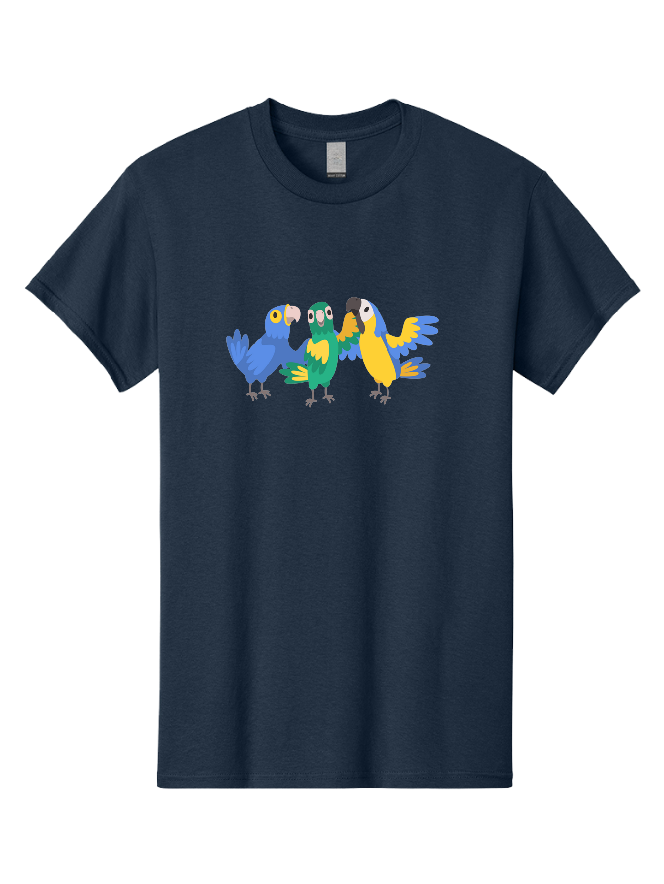 Three-Parrots Men'S Graphic Tee, 100% Cotton, Comfortable Casual Summer Wear, Machine Washable, Colorful Parrots, Vibrant Blue And Yellow Feathers, Playful Birds, Parrot Friends, Tropical Birds, Bird Illustrations, Cartoon Parrots, Aab894 21