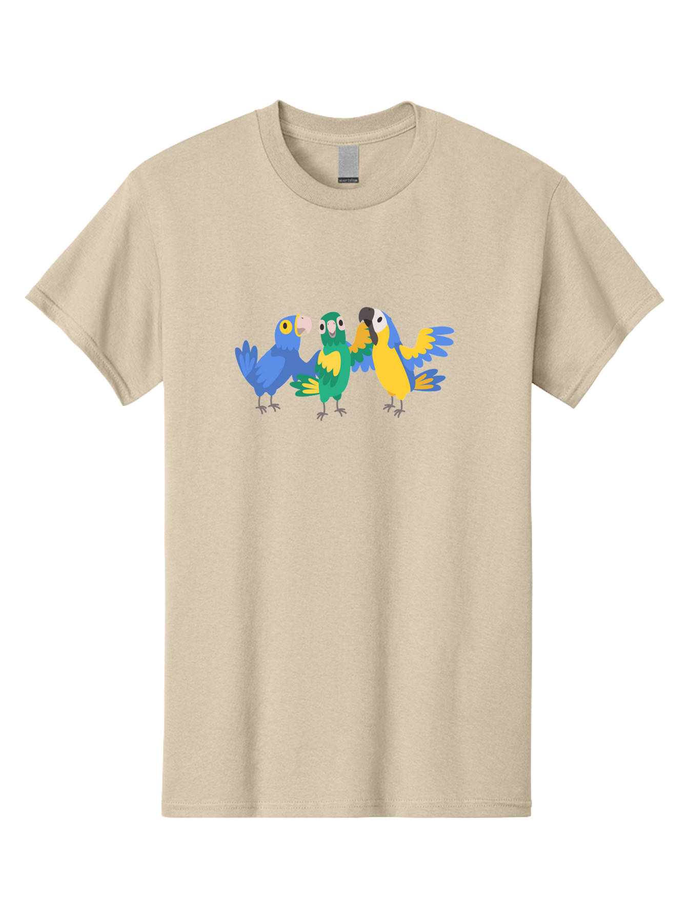 Three-Parrots Men'S Graphic Tee, 100% Cotton, Comfortable Casual Summer Wear, Machine Washable, Colorful Parrots, Vibrant Blue And Yellow Feathers, Playful Birds, Parrot Friends, Tropical Birds, Bird Illustrations, Cartoon Parrots, Aab894 13
