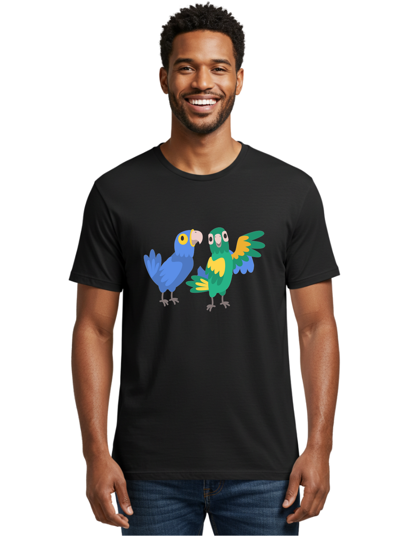 Two-Parrots Men'S Graphic Tee, 100% Cotton, Comfortable Casual Summer Wear, Machine Washable, Cartoon Parrots, Colorful Birds, Vibrant Plumage, Blue Parrot, Green Parrot, Yellow Accents, Playful Birds, Animated Creatures, Parrot Illustration, Aab896 20