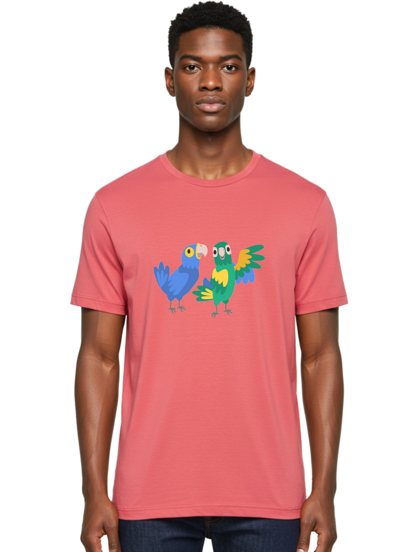 Two-Parrots Men'S Graphic Tee, 100% Cotton, Comfortable Casual Summer Wear, Machine Washable, Cartoon Parrots, Colorful Birds, Vibrant Plumage, Blue Parrot, Green Parrot, Yellow Accents, Playful Birds, Animated Creatures, Parrot Illustration, Aab896 26