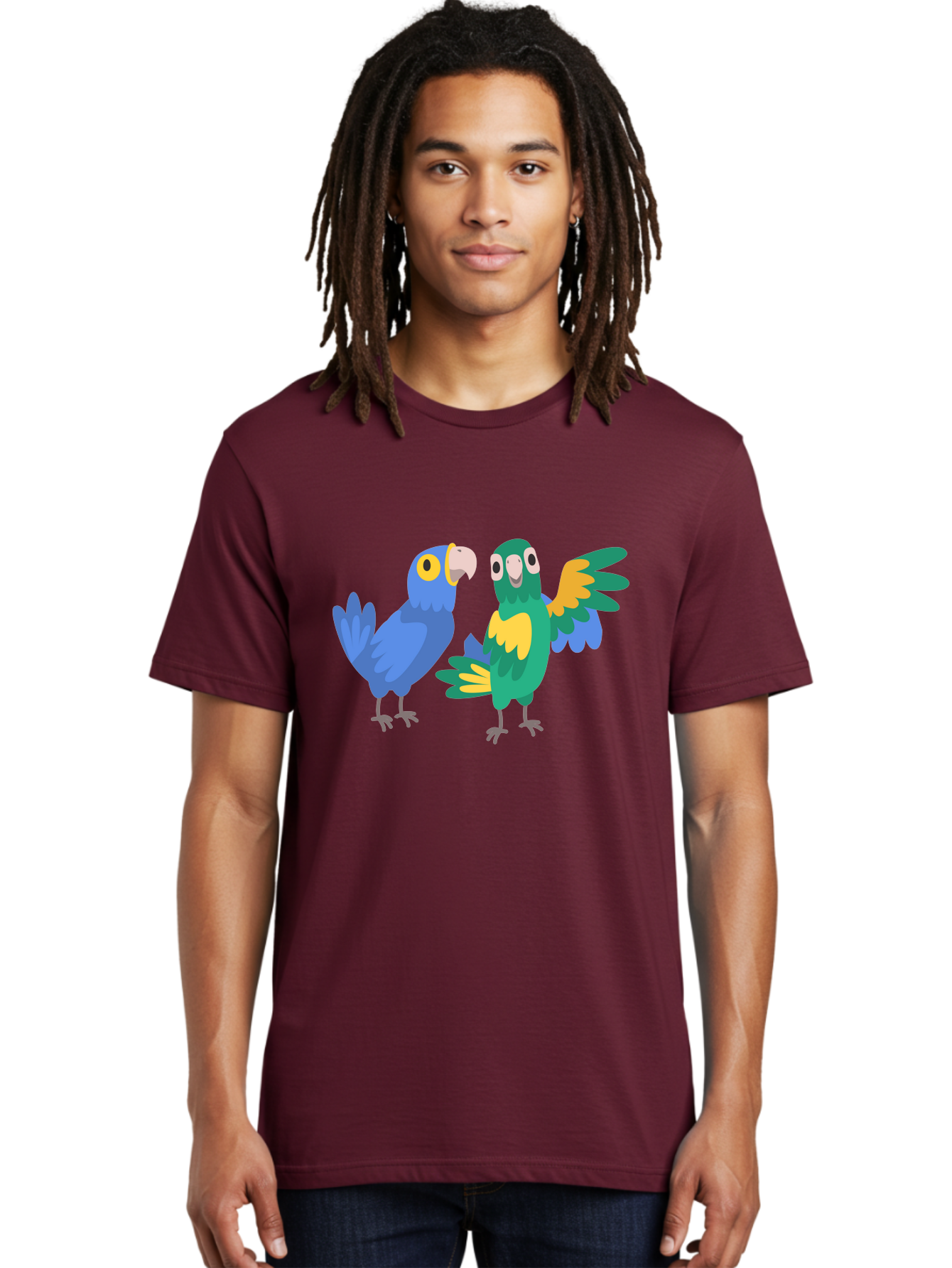 Two-Parrots Men'S Graphic Tee, 100% Cotton, Comfortable Casual Summer Wear, Machine Washable, Cartoon Parrots, Colorful Birds, Vibrant Plumage, Blue Parrot, Green Parrot, Yellow Accents, Playful Birds, Animated Creatures, Parrot Illustration, Aab896 18