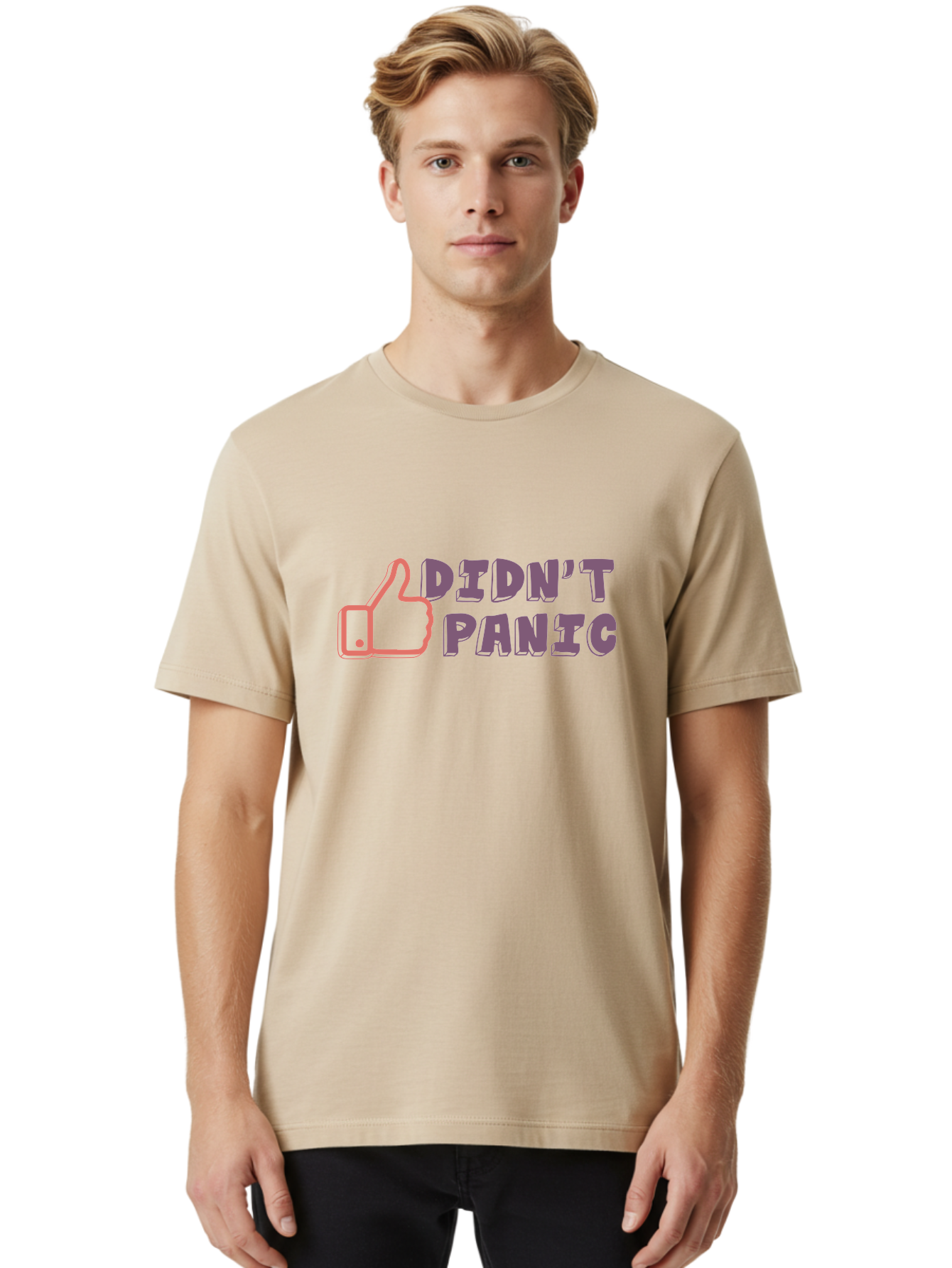 Didn-T-Panic Men'S Graphic Tee, 100% Cotton, Comfortable Casual Summer Wear, Machine Washable, Thumbs Up, Approval, Calmness, Confidence, Positivity, Humor, Parody, Sarcasm, Laid Back Attitude, Relaxed Vibe, Funny Meme Aab898 24