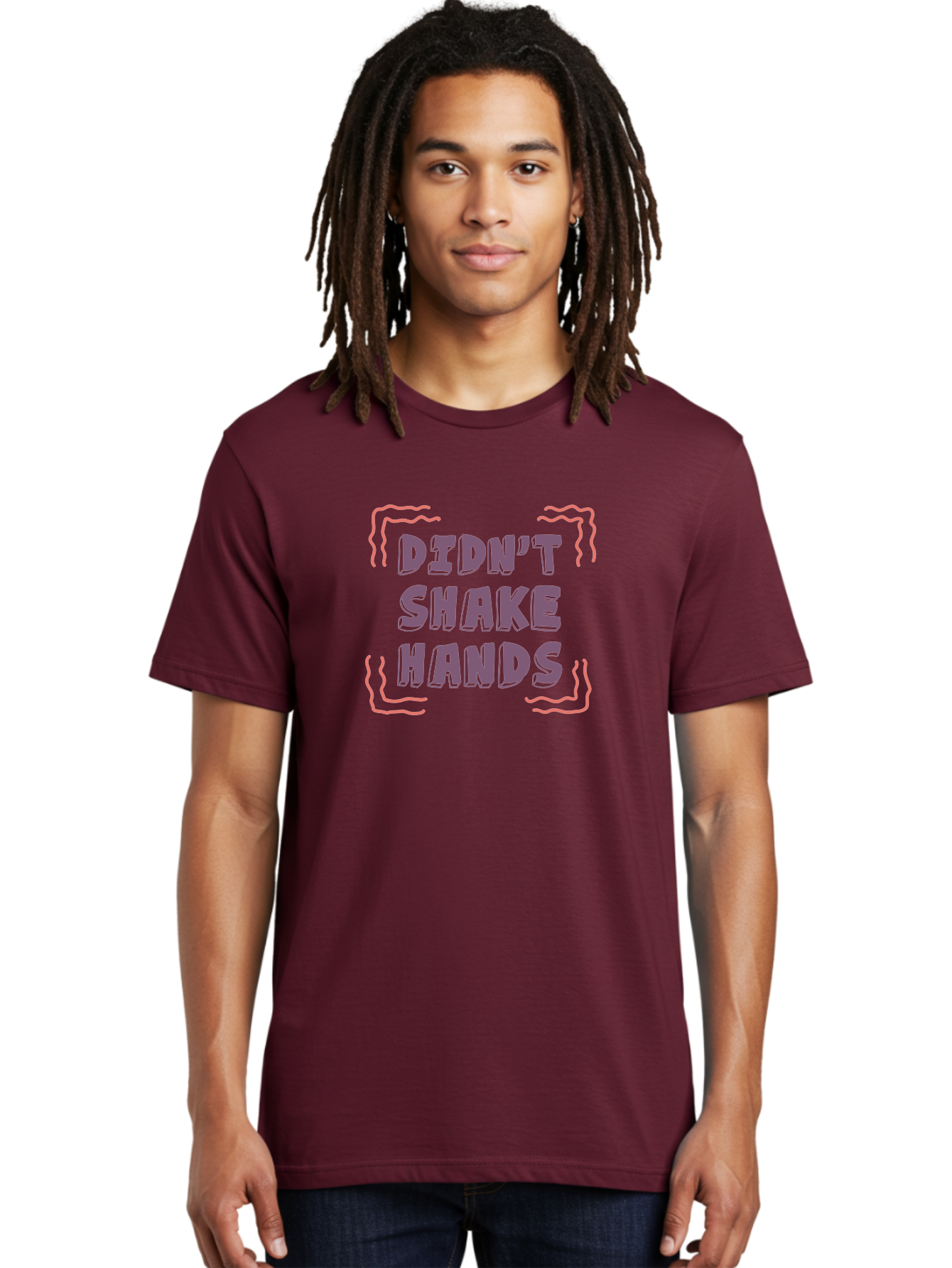 Didn-T-Shake-Hands Men'S Graphic Tee, 100% Cotton, Comfortable Casual Summer Wear, Machine Washable, Didn'T Shake Hands, Refusing Handshake, Bold Statement, Viral Meme, Humorous Graphic, Provocative Phrase, Quirky Design, Purple Text, Aab899 30