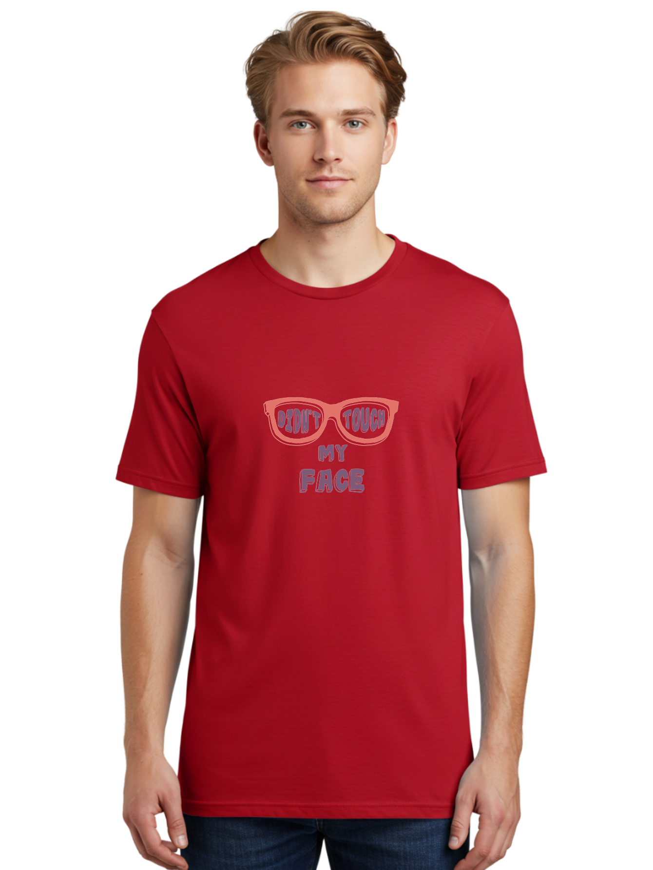Didn-T-Touch-My-Face Men'S Graphic Tee, 100% Cotton, Comfortable Casual Summer Wear, Machine Washable, Funny Glasses, Quirky Saying, Humorous Design, Pink Glasses, Purple Text, Hygiene Reminder, Viral Meme, Eye-Catching Graphic, Aab900 20