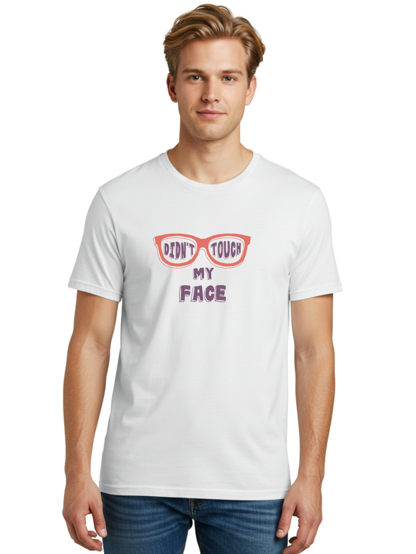 Didn-T-Touch-My-Face Men'S Graphic Tee, 100% Cotton, Comfortable Casual Summer Wear, Machine Washable, Funny Glasses, Quirky Saying, Humorous Design, Pink Glasses, Purple Text, Hygiene Reminder, Viral Meme, Eye-Catching Graphic, Aab900 14