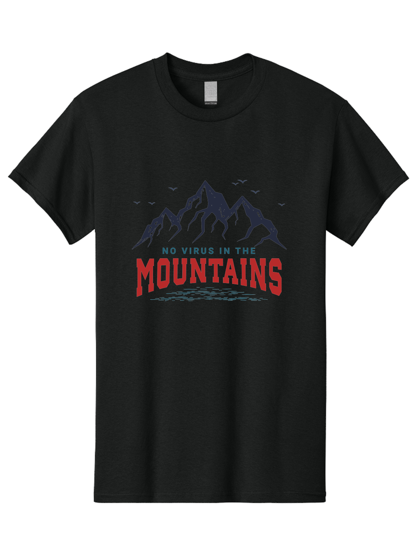 No-Virus-In-The-Mountains Men'S Graphic Tee, 100% Cotton, Comfortable Casual Summer Wear, Machine Washable, Mountain Landscape, Birds Flying, Lake Reflection, Inspiring Quote, Motivational Message, Serene Scenery, Outdoor Adventure, Aab912 11