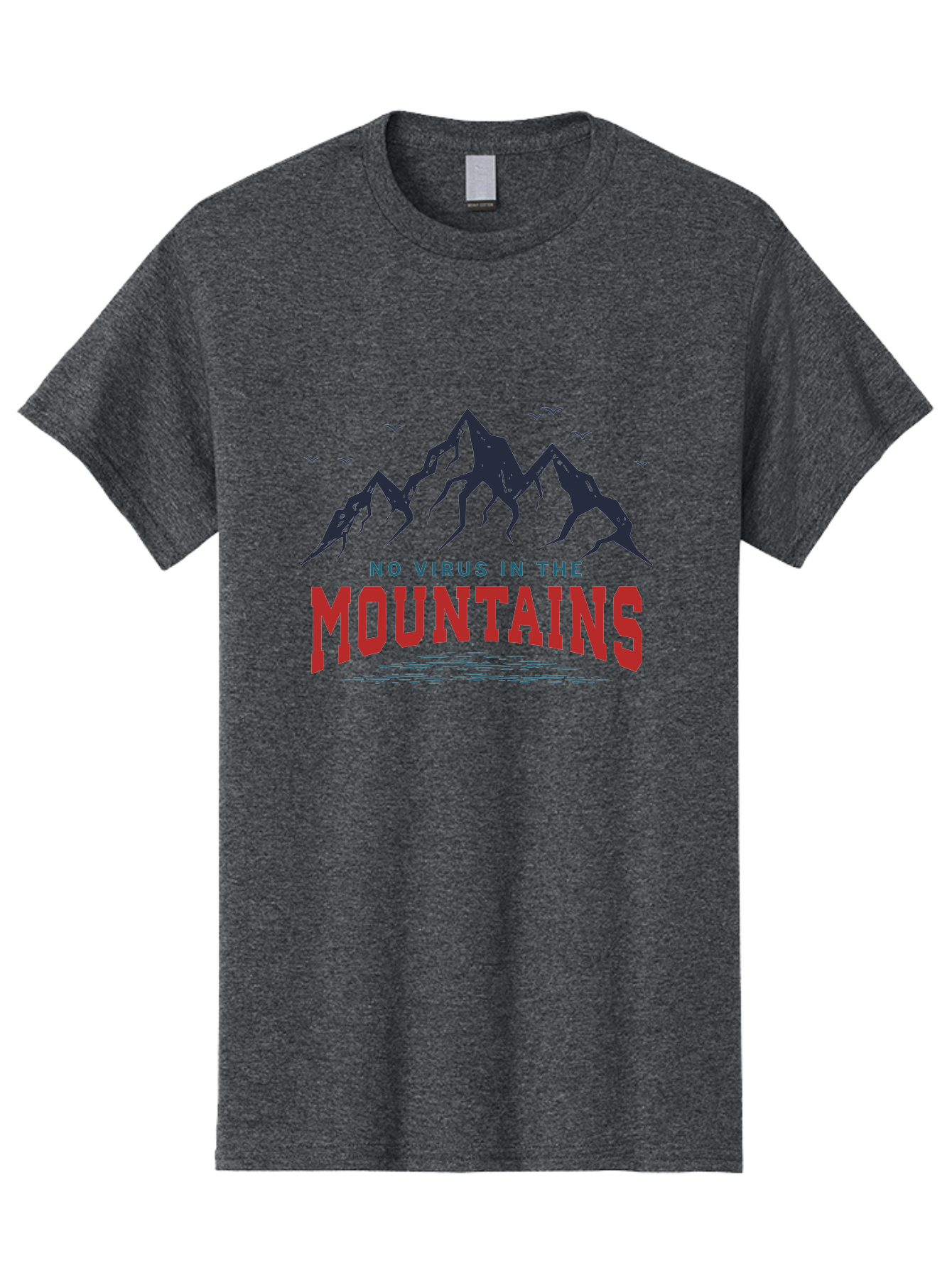 No-Virus-In-The-Mountains Men'S Graphic Tee, 100% Cotton, Comfortable Casual Summer Wear, Machine Washable, Mountain Landscape, Birds Flying, Lake Reflection, Inspiring Quote, Motivational Message, Serene Scenery, Outdoor Adventure, Aab912 29