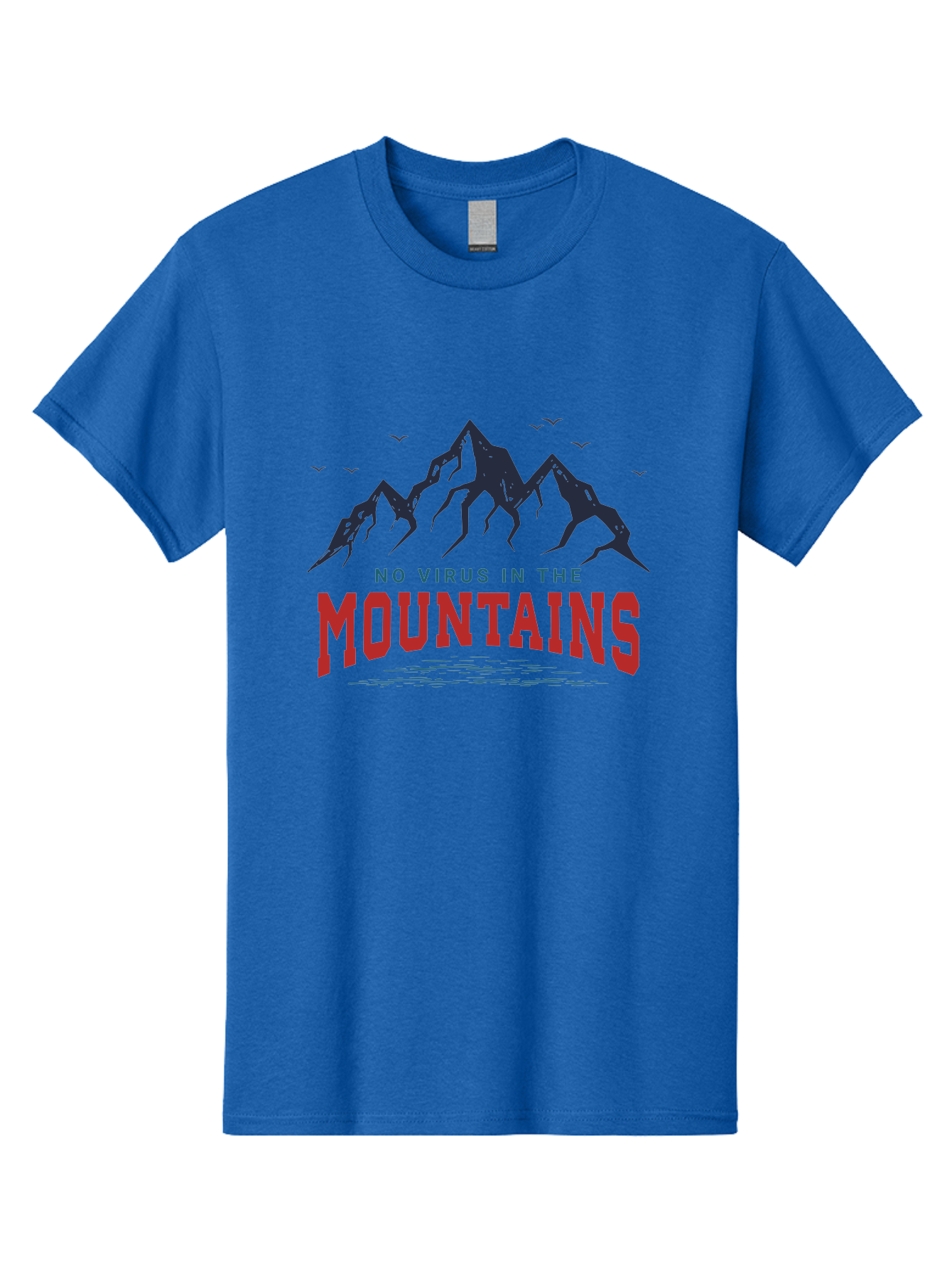 No-Virus-In-The-Mountains Men'S Graphic Tee, 100% Cotton, Comfortable Casual Summer Wear, Machine Washable, Mountain Landscape, Birds Flying, Lake Reflection, Inspiring Quote, Motivational Message, Serene Scenery, Outdoor Adventure, Aab912 13