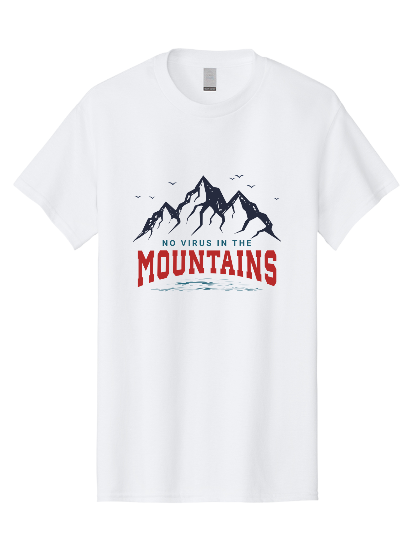 No-Virus-In-The-Mountains Men'S Graphic Tee, 100% Cotton, Comfortable Casual Summer Wear, Machine Washable, Mountain Landscape, Birds Flying, Lake Reflection, Inspiring Quote, Motivational Message, Serene Scenery, Outdoor Adventure, Aab912 5