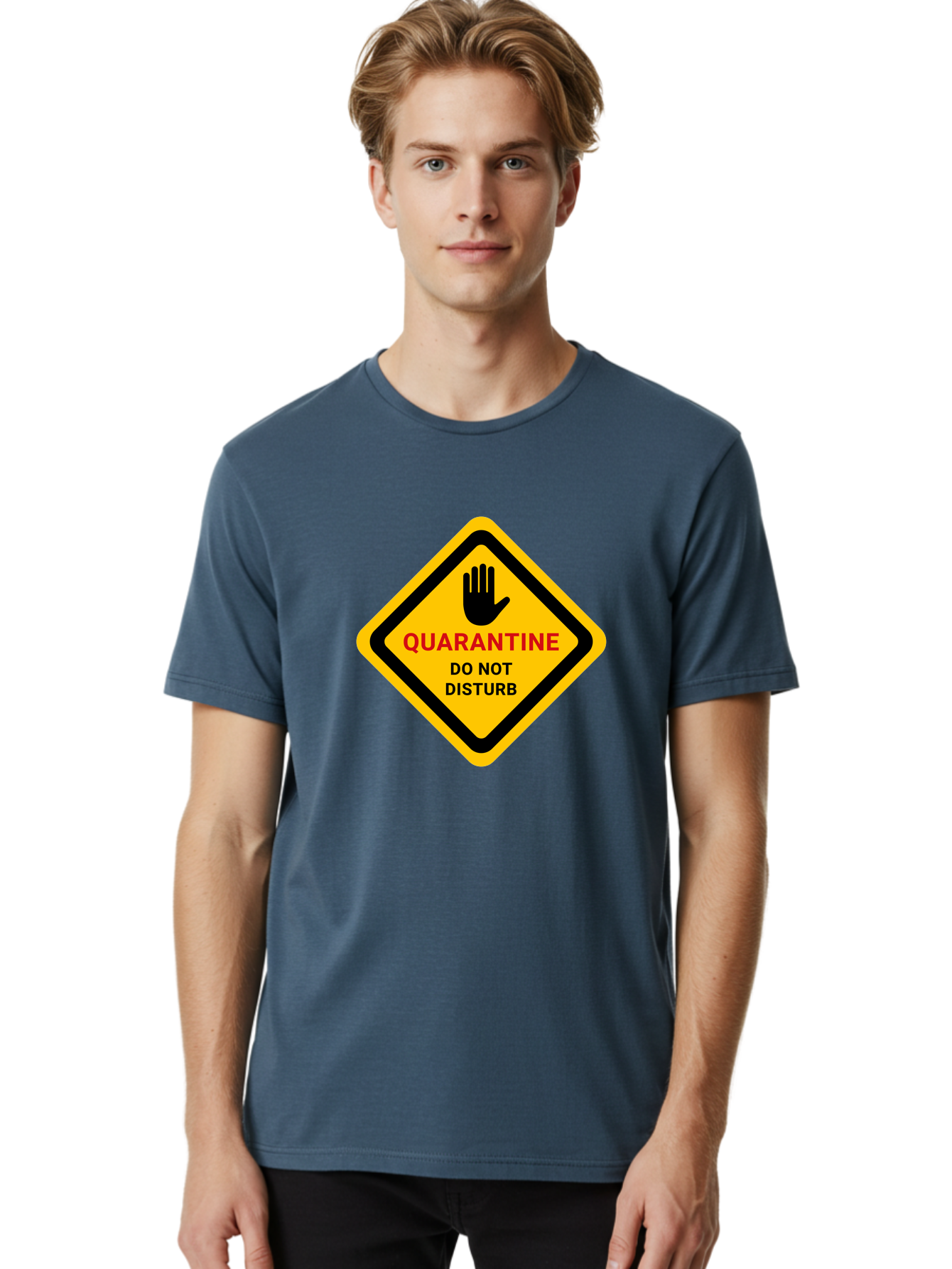 Quarantine-Warning-Sign Men'S Graphic Tee, 100% Cotton, Comfortable Casual Summer Wear, Machine Washable, Quarantine Sign, Warning Sign, Do Not Disturb, Hand Gesture, Caution Sign, Health Alert, Isolation Notice, Pandemic Warning Aab915 18