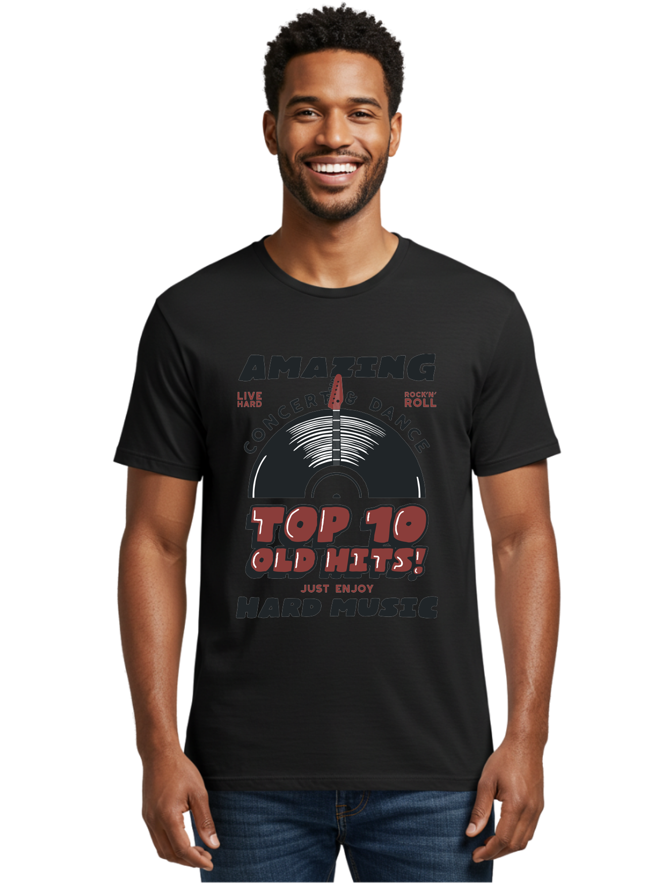 Amazing-Concert-Dance Men'S Graphic Tee, 100% Cotton, Comfortable Casual Summer Wear, Machine Washable, Rock And Roll Concert, Top 10 Old Hits, Live Hard, Hard Music, Vintage Records, Concert And Dance, Just Enjoy Aab928 10