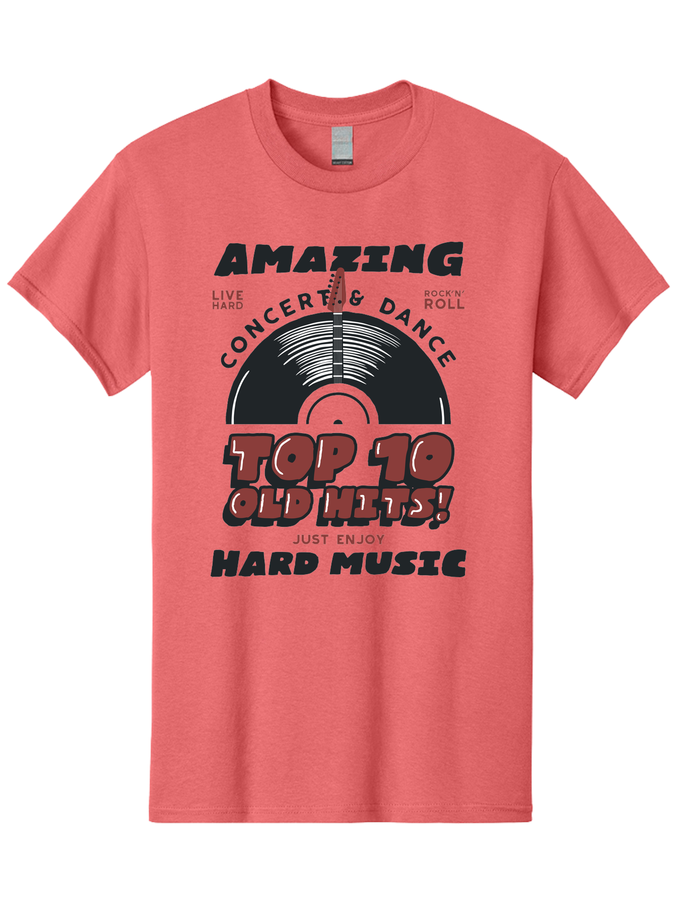 Amazing-Concert-Dance Men'S Graphic Tee, 100% Cotton, Comfortable Casual Summer Wear, Machine Washable, Rock And Roll Concert, Top 10 Old Hits, Live Hard, Hard Music, Vintage Records, Concert And Dance, Just Enjoy Aab928 25