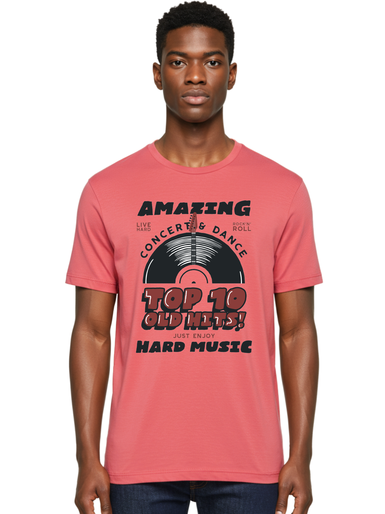 Amazing-Concert-Dance Men'S Graphic Tee, 100% Cotton, Comfortable Casual Summer Wear, Machine Washable, Rock And Roll Concert, Top 10 Old Hits, Live Hard, Hard Music, Vintage Records, Concert And Dance, Just Enjoy Aab928 26