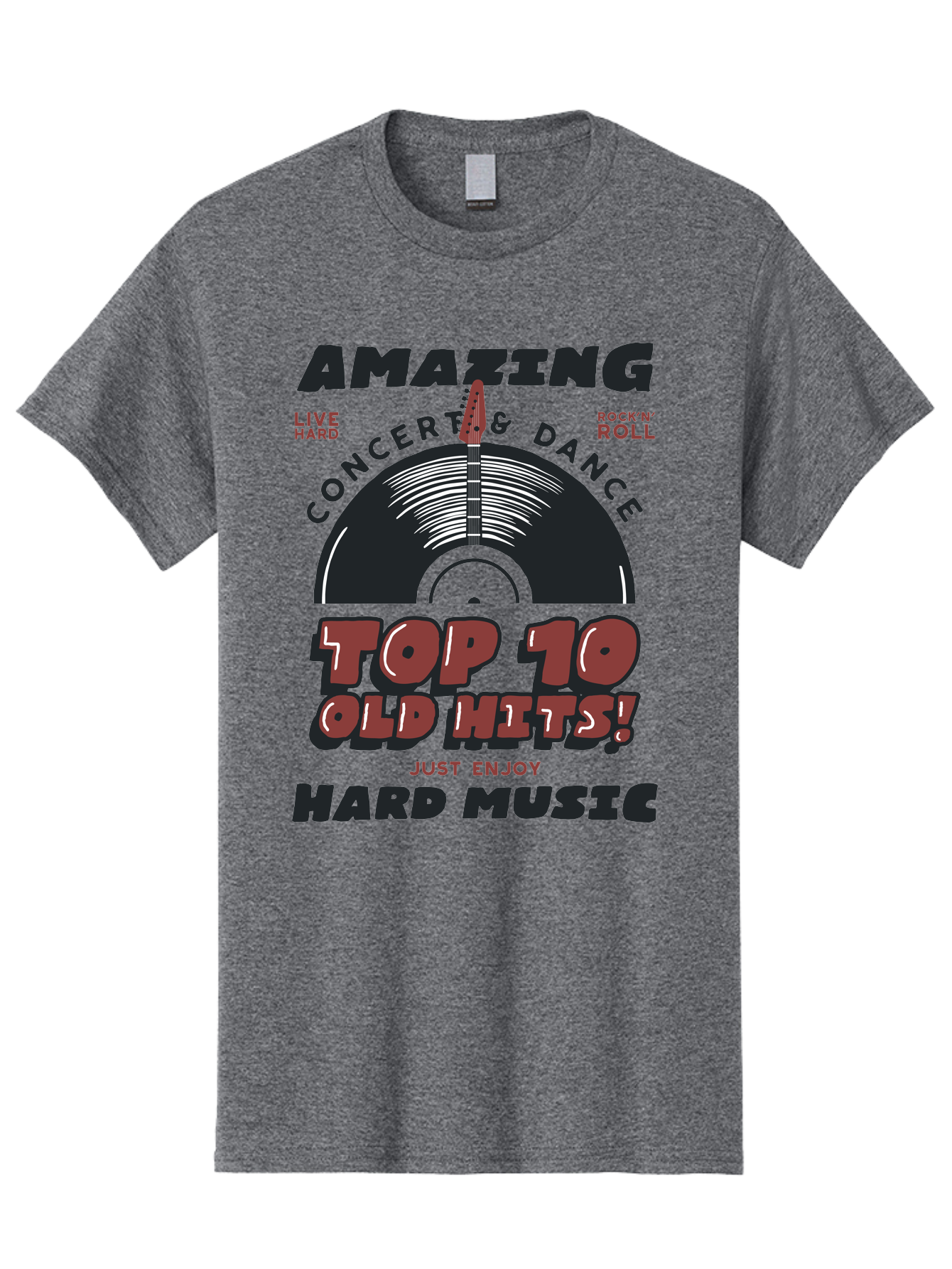 Amazing-Concert-Dance Men'S Graphic Tee, 100% Cotton, Comfortable Casual Summer Wear, Machine Washable, Rock And Roll Concert, Top 10 Old Hits, Live Hard, Hard Music, Vintage Records, Concert And Dance, Just Enjoy Aab928 1