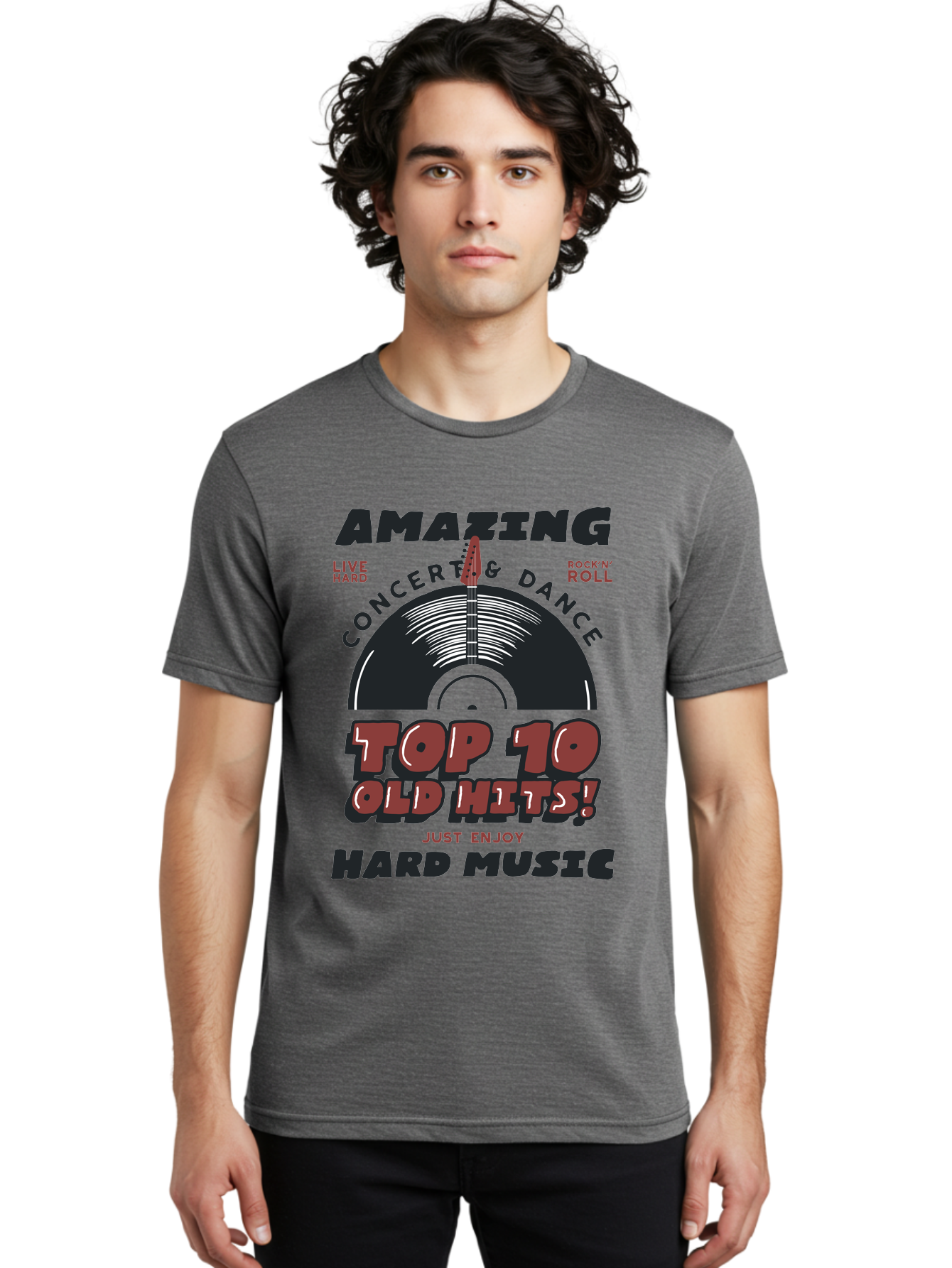 Amazing-Concert-Dance Men'S Graphic Tee, 100% Cotton, Comfortable Casual Summer Wear, Machine Washable, Rock And Roll Concert, Top 10 Old Hits, Live Hard, Hard Music, Vintage Records, Concert And Dance, Just Enjoy Aab928 2