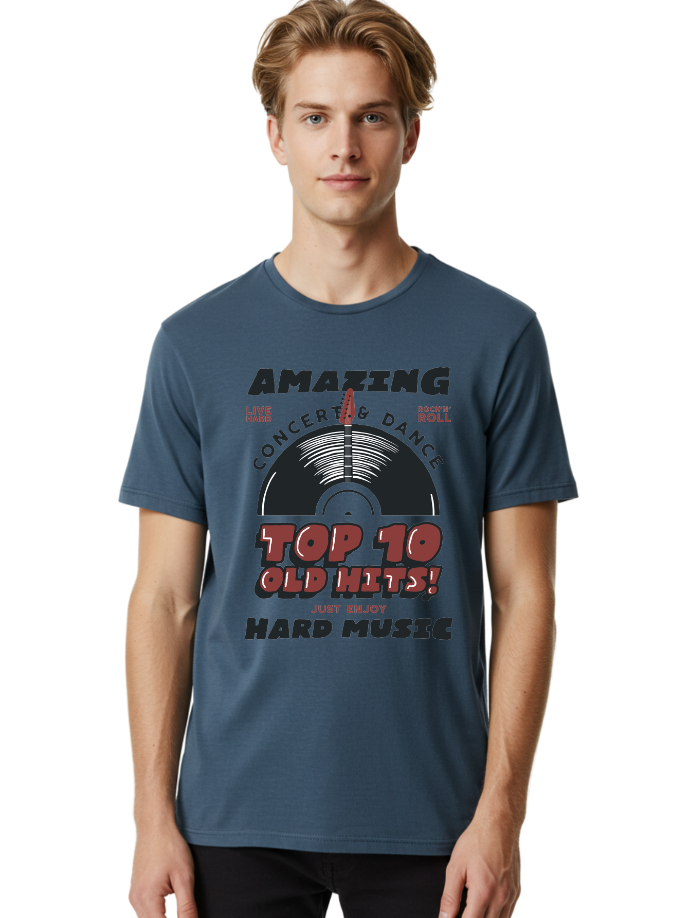 Amazing-Concert-Dance Men'S Graphic Tee, 100% Cotton, Comfortable Casual Summer Wear, Machine Washable, Rock And Roll Concert, Top 10 Old Hits, Live Hard, Hard Music, Vintage Records, Concert And Dance, Just Enjoy Aab928 18
