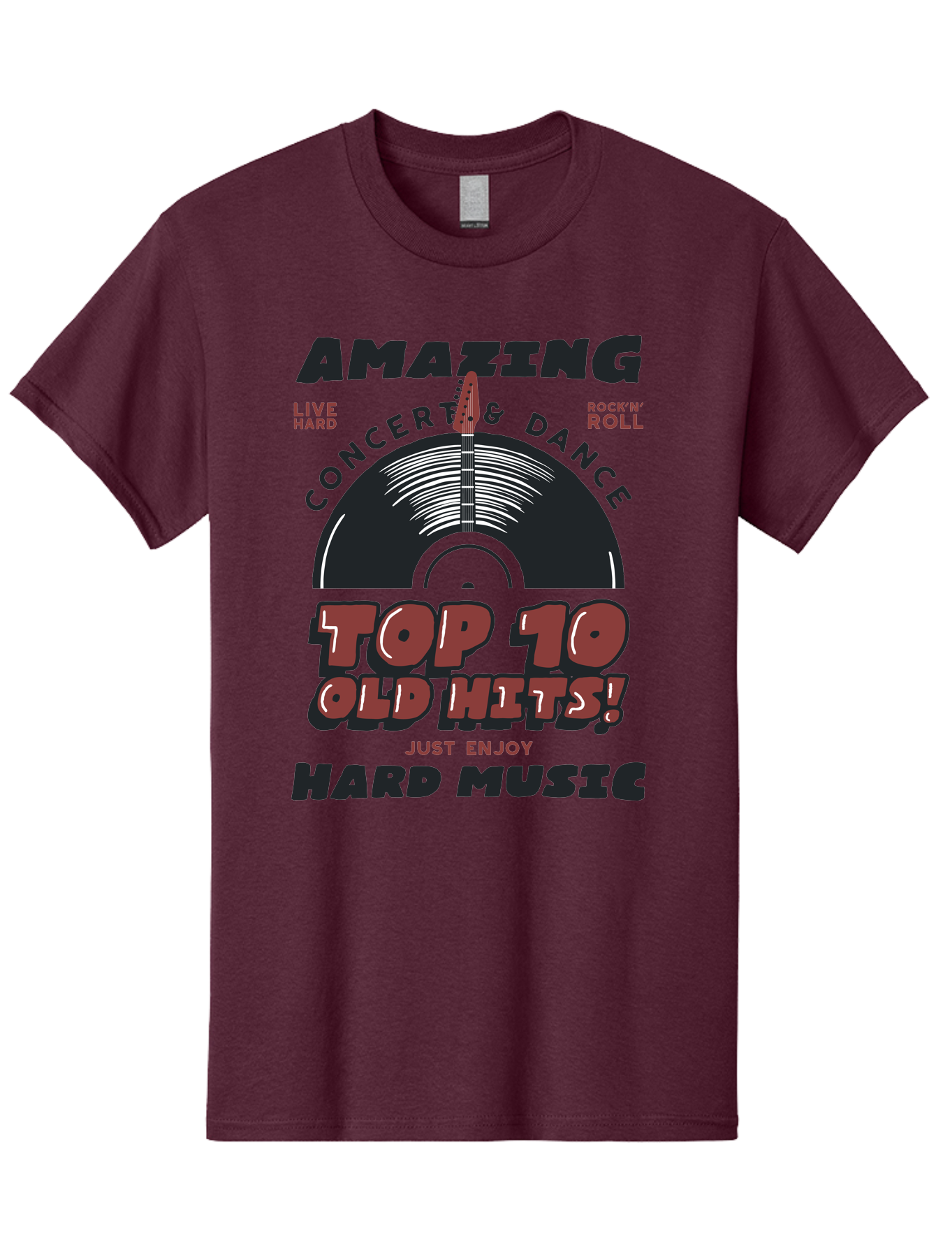 Amazing-Concert-Dance Men'S Graphic Tee, 100% Cotton, Comfortable Casual Summer Wear, Machine Washable, Rock And Roll Concert, Top 10 Old Hits, Live Hard, Hard Music, Vintage Records, Concert And Dance, Just Enjoy Aab928 23