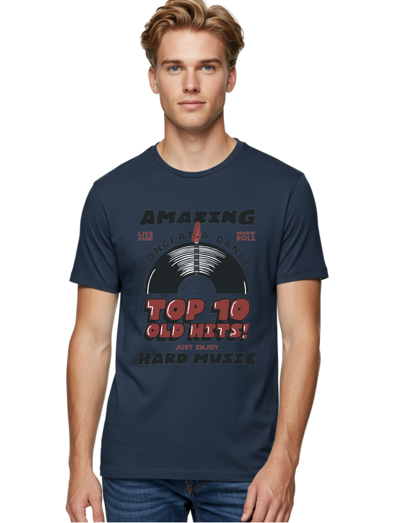 Amazing-Concert-Dance Men'S Graphic Tee, 100% Cotton, Comfortable Casual Summer Wear, Machine Washable, Rock And Roll Concert, Top 10 Old Hits, Live Hard, Hard Music, Vintage Records, Concert And Dance, Just Enjoy Aab928 16