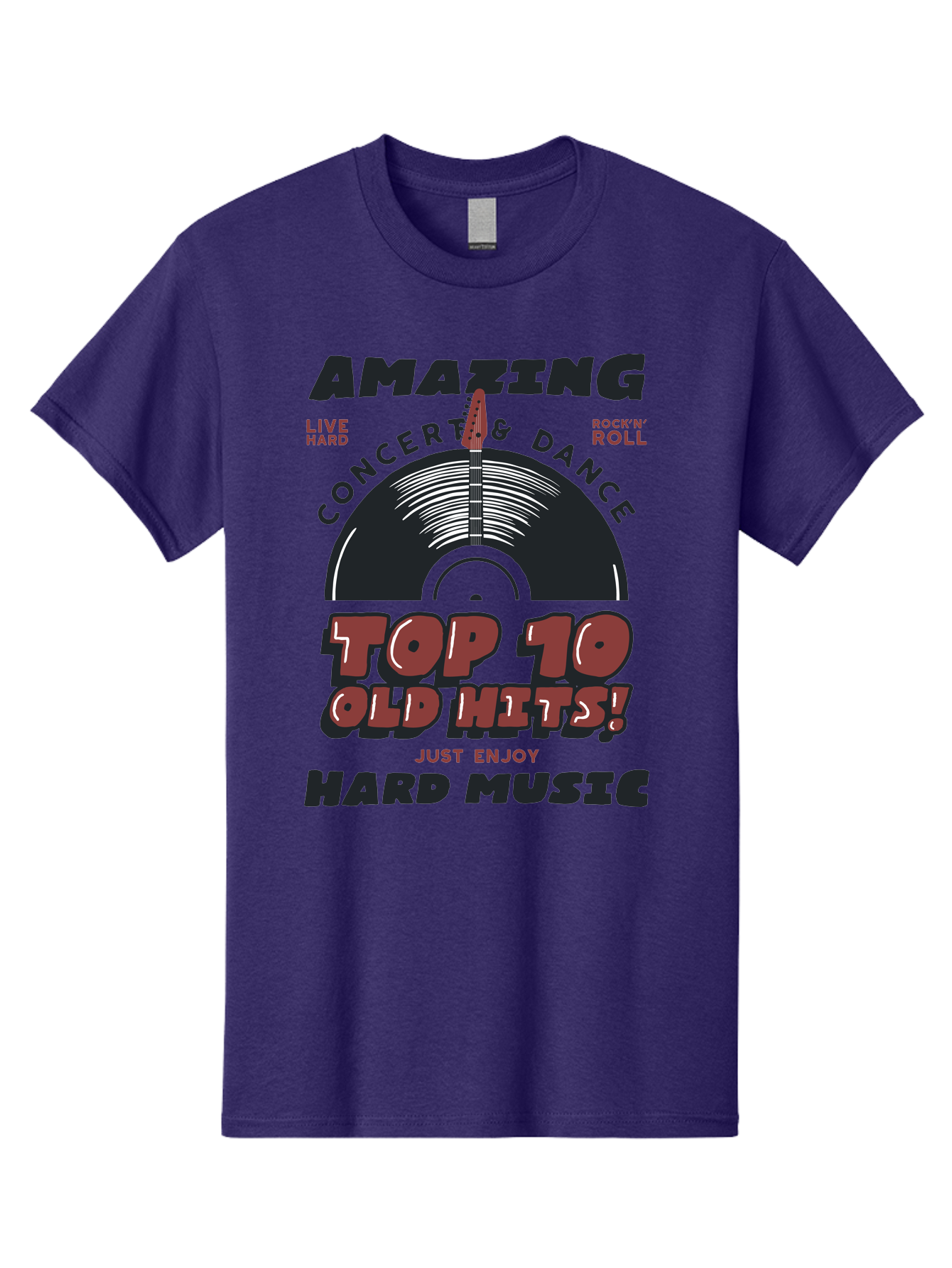 Amazing-Concert-Dance Men'S Graphic Tee, 100% Cotton, Comfortable Casual Summer Wear, Machine Washable, Rock And Roll Concert, Top 10 Old Hits, Live Hard, Hard Music, Vintage Records, Concert And Dance, Just Enjoy Aab928 7