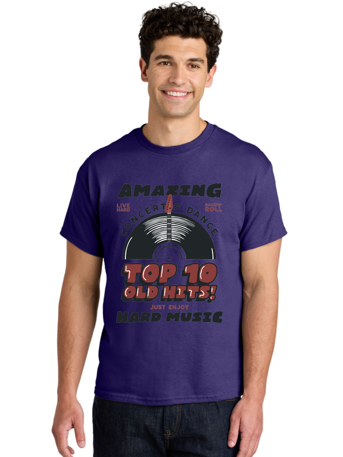 Amazing-Concert-Dance Men'S Graphic Tee, 100% Cotton, Comfortable Casual Summer Wear, Machine Washable, Rock And Roll Concert, Top 10 Old Hits, Live Hard, Hard Music, Vintage Records, Concert And Dance, Just Enjoy Aab928 8
