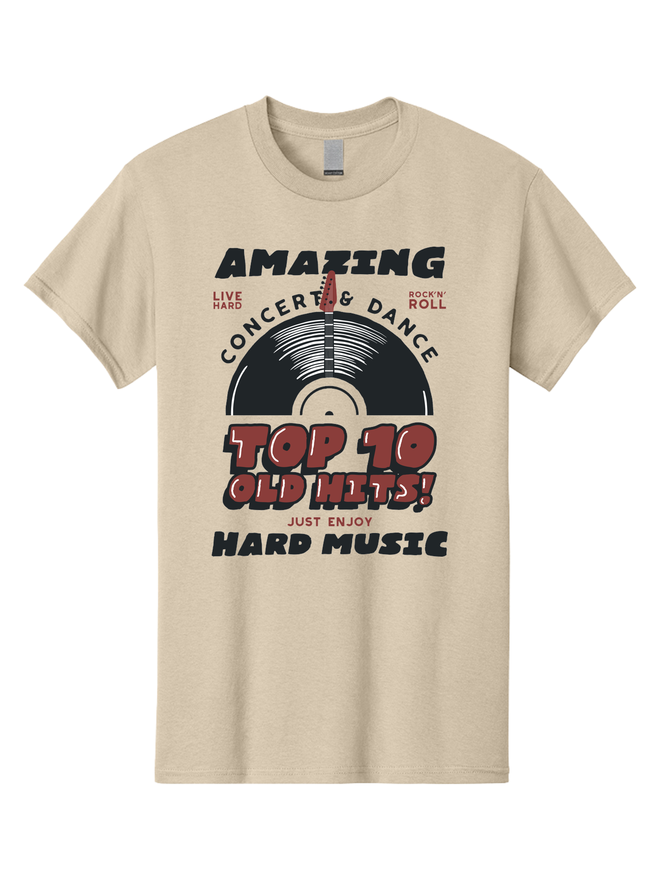 Amazing-Concert-Dance Men'S Graphic Tee, 100% Cotton, Comfortable Casual Summer Wear, Machine Washable, Rock And Roll Concert, Top 10 Old Hits, Live Hard, Hard Music, Vintage Records, Concert And Dance, Just Enjoy Aab928 3