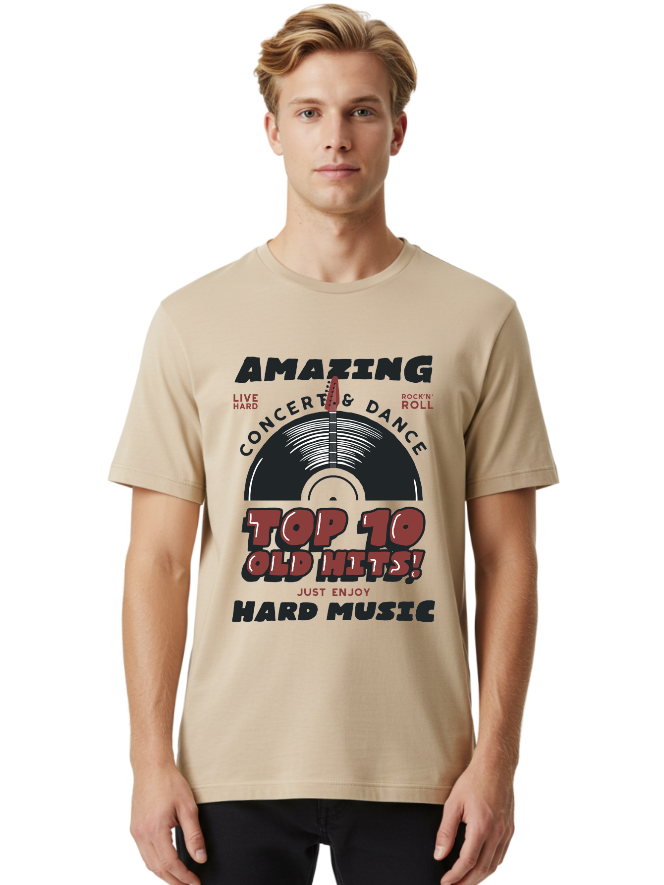 Amazing-Concert-Dance Men'S Graphic Tee, 100% Cotton, Comfortable Casual Summer Wear, Machine Washable, Rock And Roll Concert, Top 10 Old Hits, Live Hard, Hard Music, Vintage Records, Concert And Dance, Just Enjoy Aab928 4
