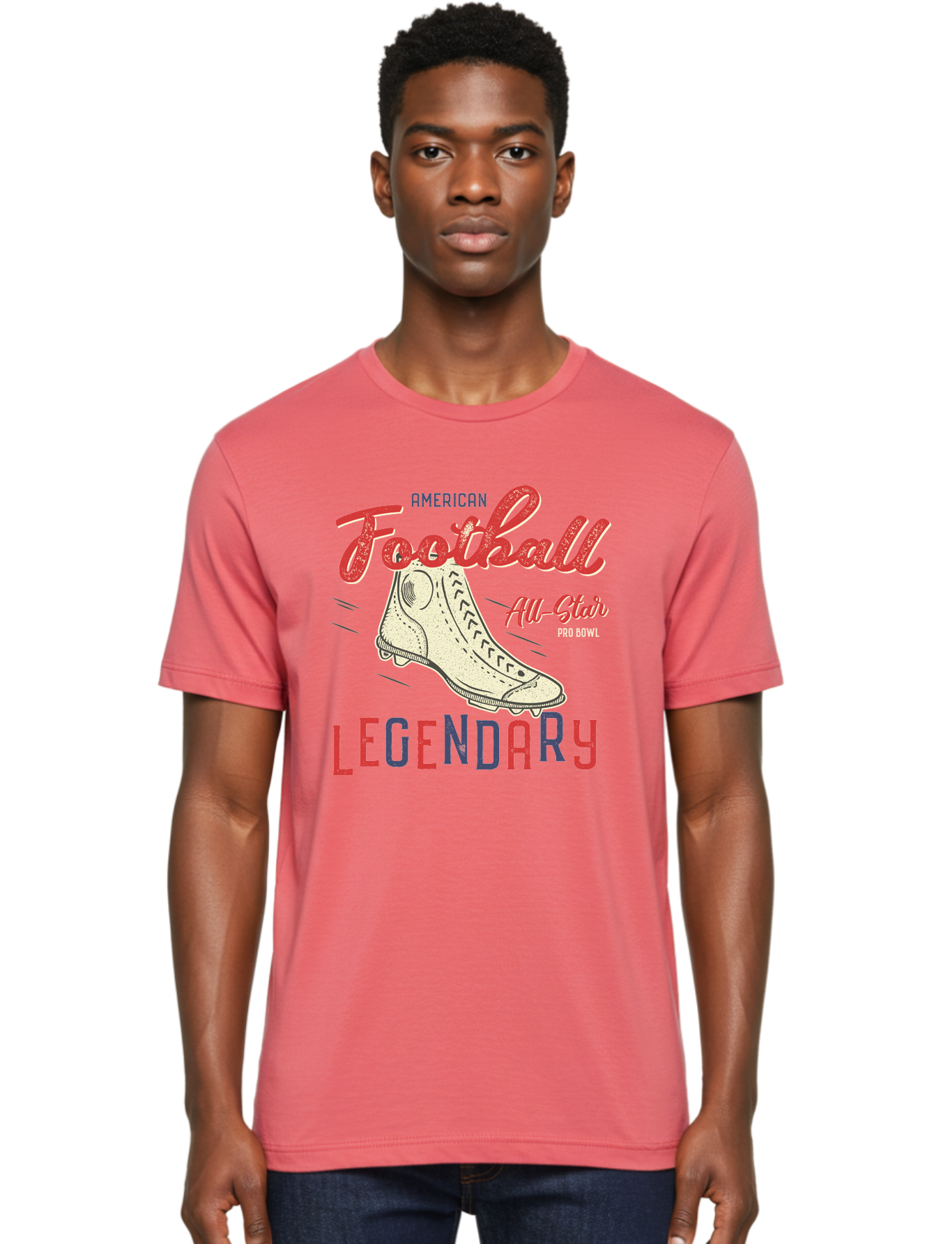 American-Football-Legendary Men'S Graphic Tee, 100% Cotton, Comfortable Casual Summer Wear, Machine Washable, Football Cleat, American Football, Sports Graphic, Legendary Athlete, Pro Bowl, All-Star Game, Sports Apparel, Football Cleats, Aab929 28