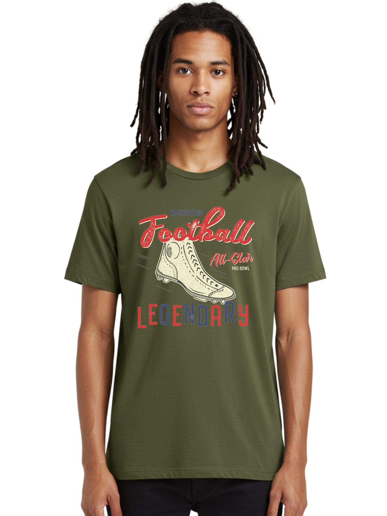 American-Football-Legendary Men'S Graphic Tee, 100% Cotton, Comfortable Casual Summer Wear, Machine Washable, Football Cleat, American Football, Sports Graphic, Legendary Athlete, Pro Bowl, All-Star Game, Sports Apparel, Football Cleats, Aab929 22