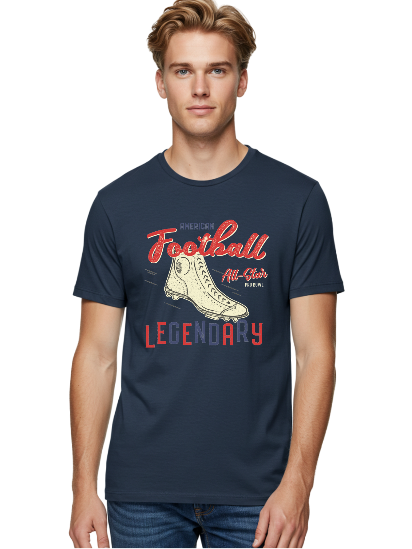 American-Football-Legendary Men'S Graphic Tee, 100% Cotton, Comfortable Casual Summer Wear, Machine Washable, Football Cleat, American Football, Sports Graphic, Legendary Athlete, Pro Bowl, All-Star Game, Sports Apparel, Football Cleats, Aab929 12
