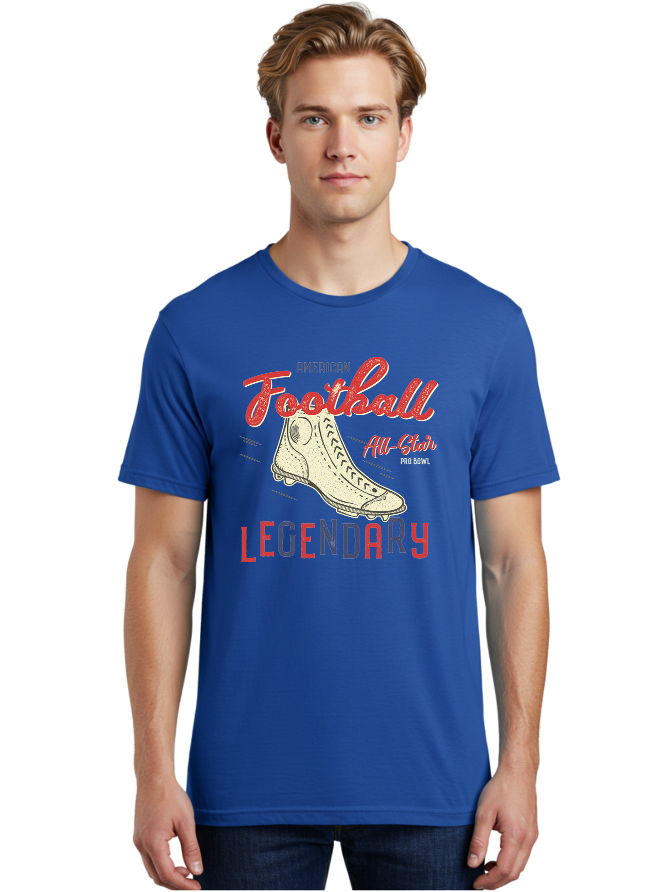 American-Football-Legendary Men'S Graphic Tee, 100% Cotton, Comfortable Casual Summer Wear, Machine Washable, Football Cleat, American Football, Sports Graphic, Legendary Athlete, Pro Bowl, All-Star Game, Sports Apparel, Football Cleats, Aab929 26