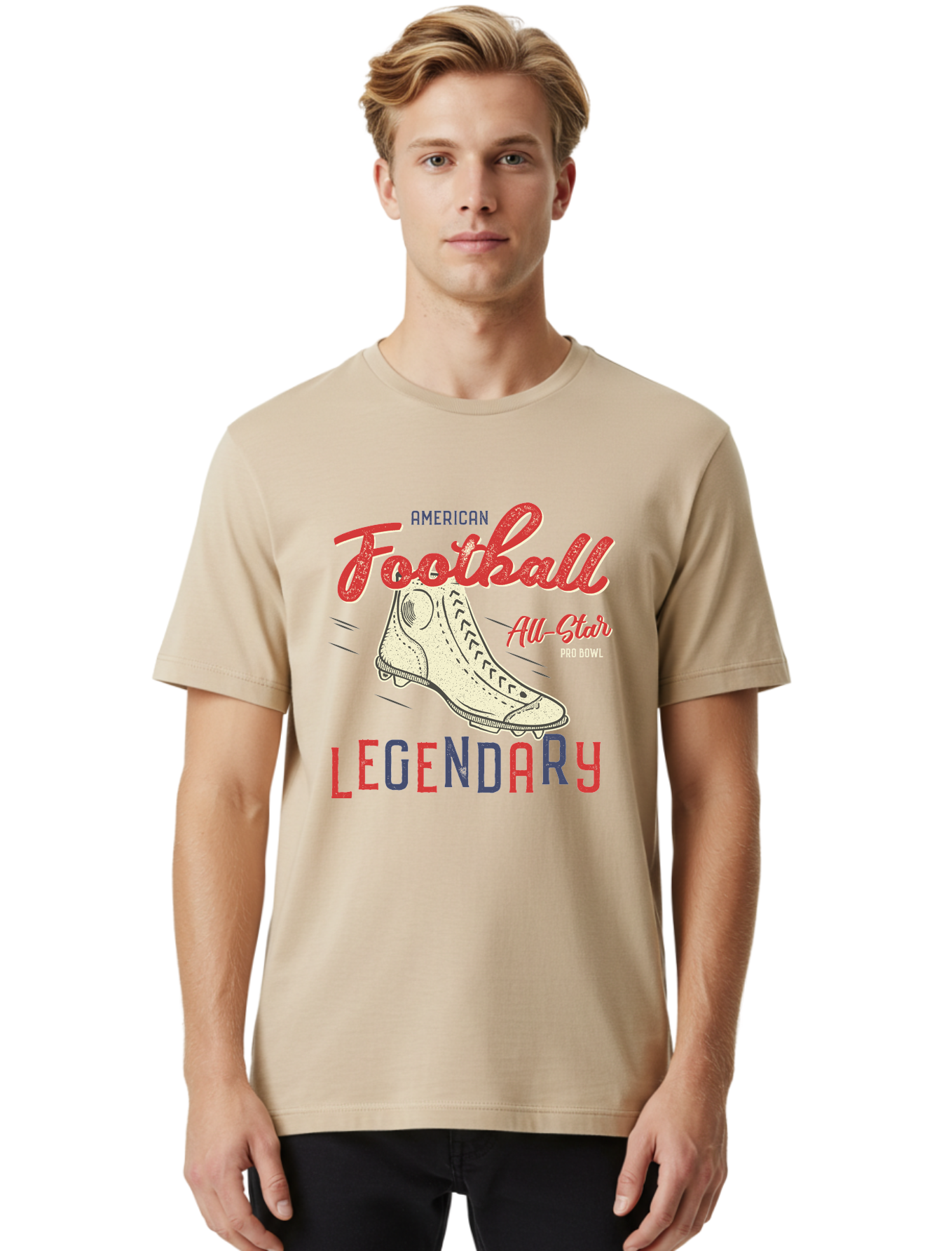 American-Football-Legendary Men'S Graphic Tee, 100% Cotton, Comfortable Casual Summer Wear, Machine Washable, Football Cleat, American Football, Sports Graphic, Legendary Athlete, Pro Bowl, All-Star Game, Sports Apparel, Football Cleats, Aab929 24