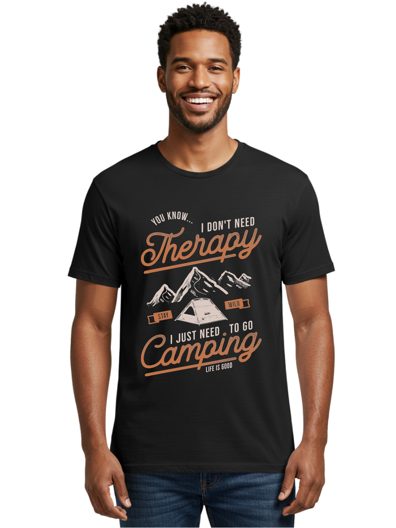 Camping-Therapy-1 Men'S Graphic Tee, 100% Cotton, Comfortable Casual Summer Wear, Machine Washable, Camping Therapy, Outdoor Adventure, Nature Escape, Mountains, Tent, Relaxation, Stress Relief, Wellness, Adventure Seeking, Inspirational Quote Aab930 14