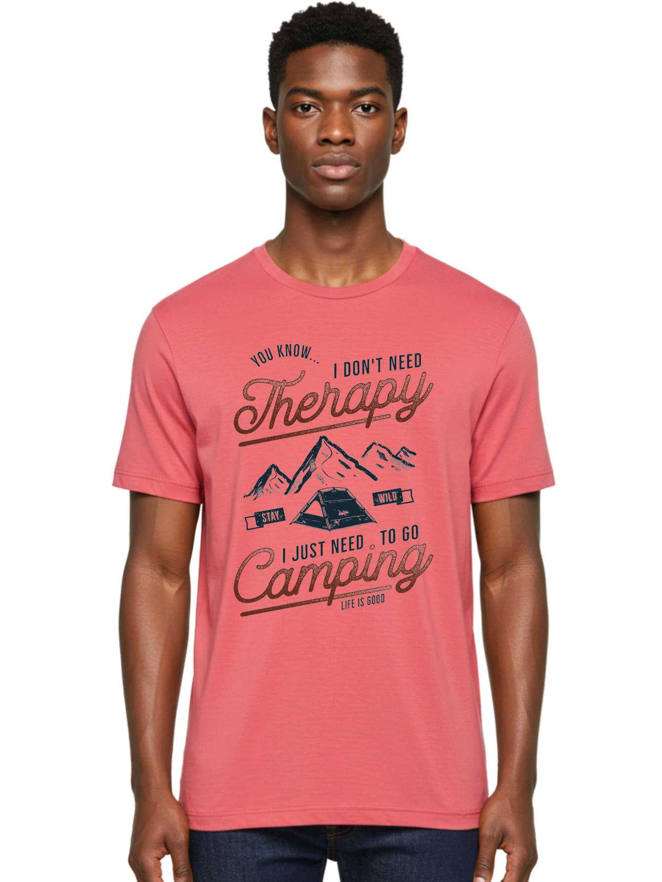 Camping-Therapy Men'S Graphic Tee, 100% Cotton, Comfortable Casual Summer Wear, Machine Washable, Camping Therapy, Outdoor Adventure, Wilderness Escape, Stay Wild, Life Is Good, Nature Therapy, Camping Quotes, Adventure Seeking, Aab931 16