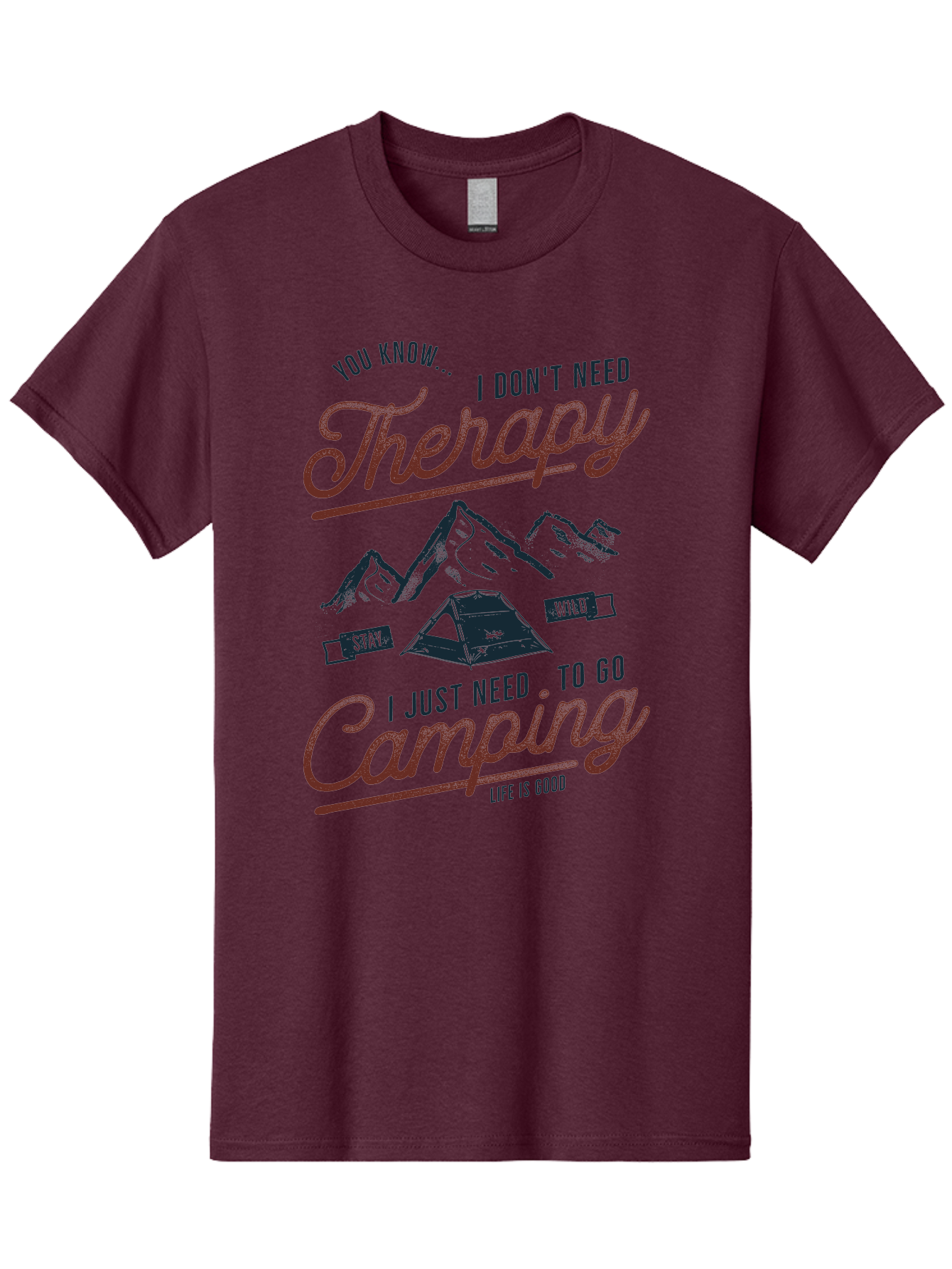 Camping-Therapy Men'S Graphic Tee, 100% Cotton, Comfortable Casual Summer Wear, Machine Washable, Camping Therapy, Outdoor Adventure, Wilderness Escape, Stay Wild, Life Is Good, Nature Therapy, Camping Quotes, Adventure Seeking, Aab931 13