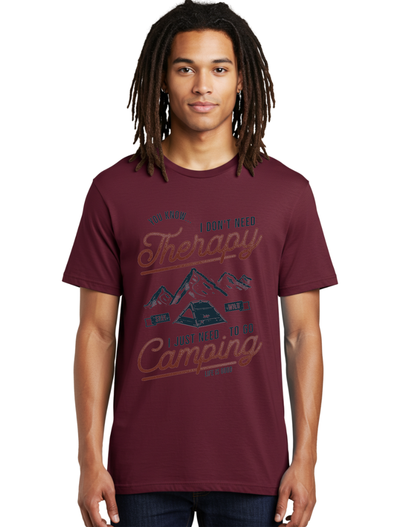Camping-Therapy Men'S Graphic Tee, 100% Cotton, Comfortable Casual Summer Wear, Machine Washable, Camping Therapy, Outdoor Adventure, Wilderness Escape, Stay Wild, Life Is Good, Nature Therapy, Camping Quotes, Adventure Seeking, Aab931 14