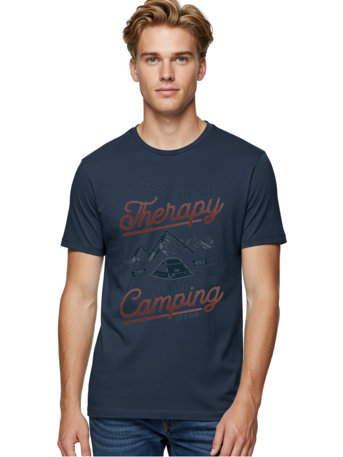 Camping-Therapy Men'S Graphic Tee, 100% Cotton, Comfortable Casual Summer Wear, Machine Washable, Camping Therapy, Outdoor Adventure, Wilderness Escape, Stay Wild, Life Is Good, Nature Therapy, Camping Quotes, Adventure Seeking, Aab931 24