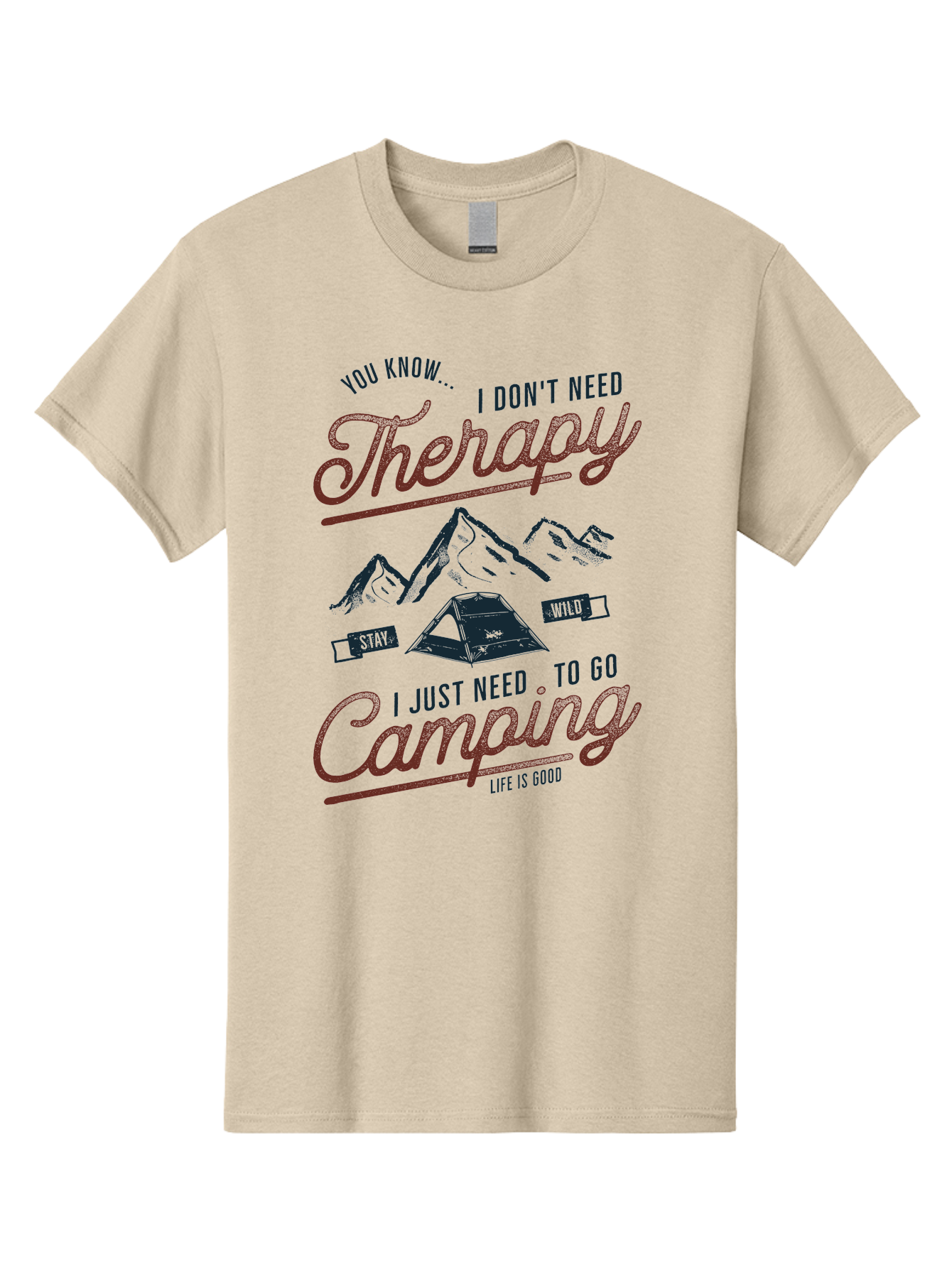 Camping-Therapy Men'S Graphic Tee, 100% Cotton, Comfortable Casual Summer Wear, Machine Washable, Camping Therapy, Outdoor Adventure, Wilderness Escape, Stay Wild, Life Is Good, Nature Therapy, Camping Quotes, Adventure Seeking, Aab931 19