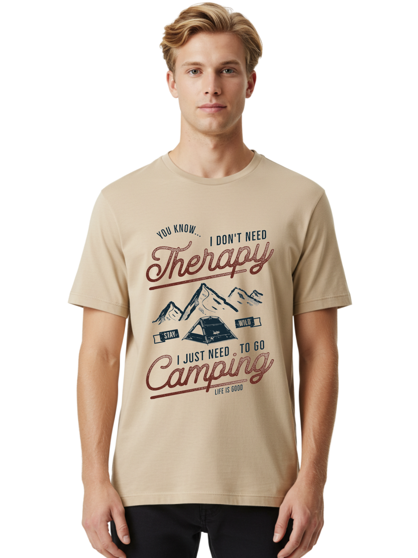 Camping-Therapy Men'S Graphic Tee, 100% Cotton, Comfortable Casual Summer Wear, Machine Washable, Camping Therapy, Outdoor Adventure, Wilderness Escape, Stay Wild, Life Is Good, Nature Therapy, Camping Quotes, Adventure Seeking, Aab931 20