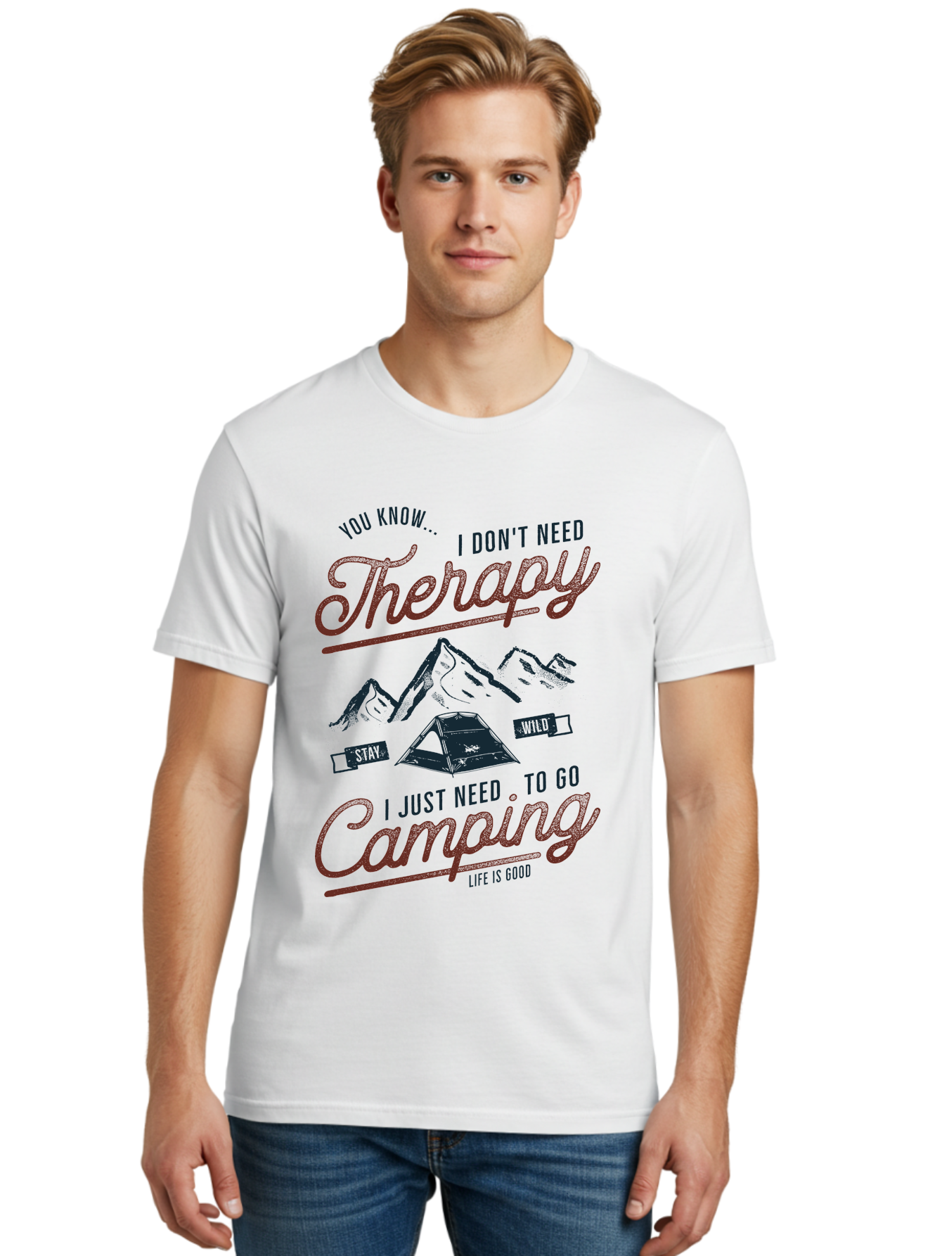 Camping-Therapy Men'S Graphic Tee, 100% Cotton, Comfortable Casual Summer Wear, Machine Washable, Camping Therapy, Outdoor Adventure, Wilderness Escape, Stay Wild, Life Is Good, Nature Therapy, Camping Quotes, Adventure Seeking, Aab931 26