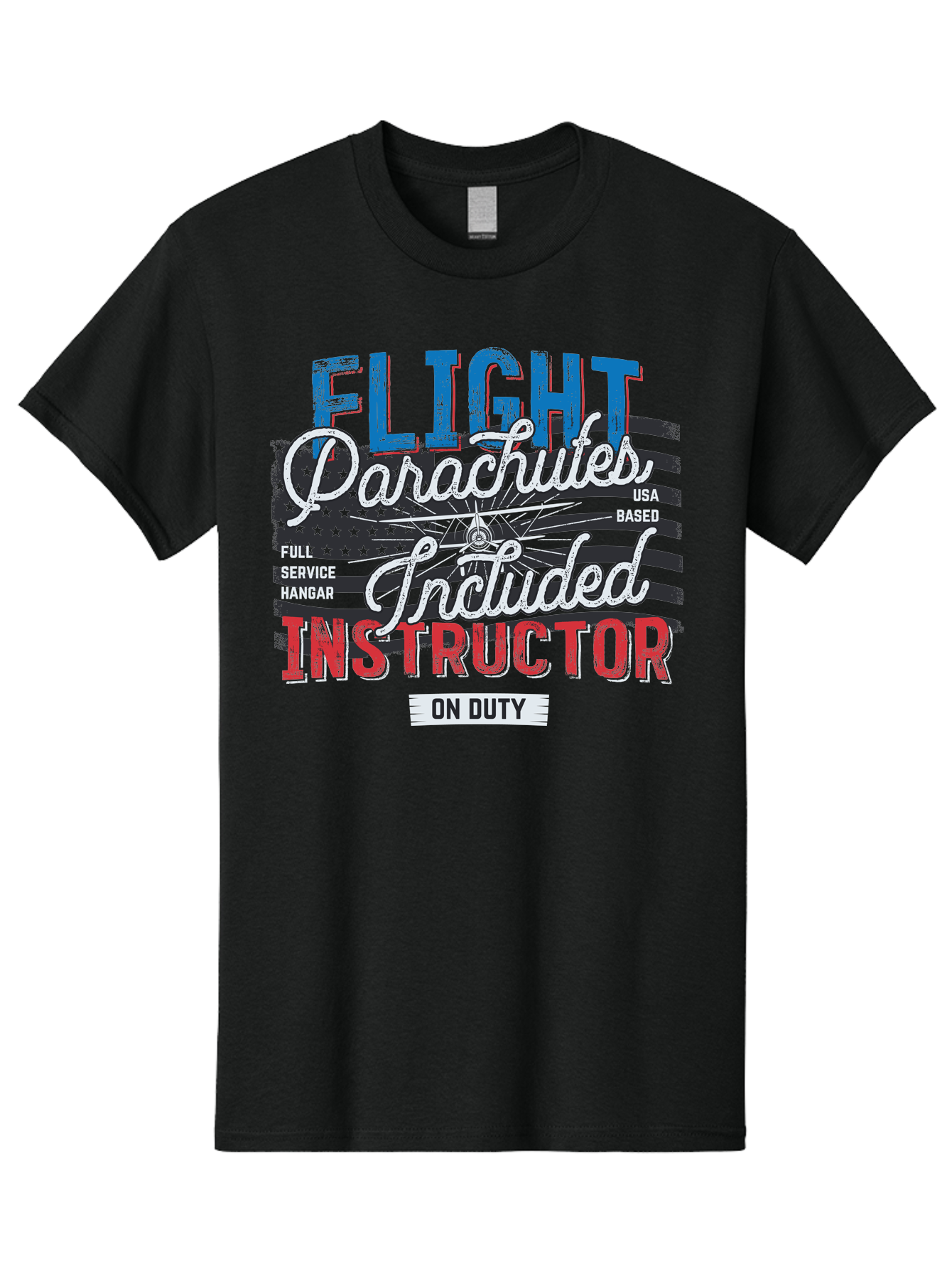 Flight-Parachutes-Included-Instructor Men'S Graphic Tee, 100% Cotton, Comfortable Casual Summer Wear, Machine Washable, Parachute Instructor, Usa Based, Full Service Hangar, On Duty, Flight Training, Parachute Lessons, Skydiving Instructor, Aab934 7