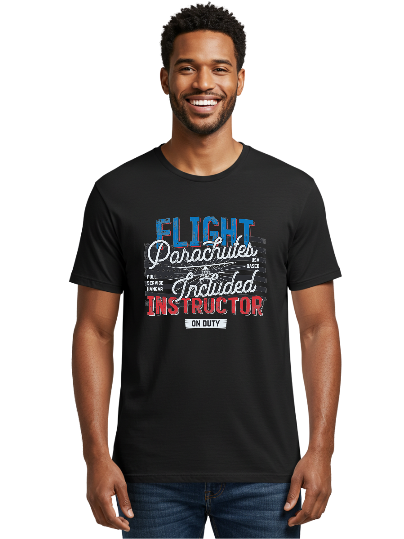Flight-Parachutes-Included-Instructor Men'S Graphic Tee, 100% Cotton, Comfortable Casual Summer Wear, Machine Washable, Parachute Instructor, Usa Based, Full Service Hangar, On Duty, Flight Training, Parachute Lessons, Skydiving Instructor, Aab934 8