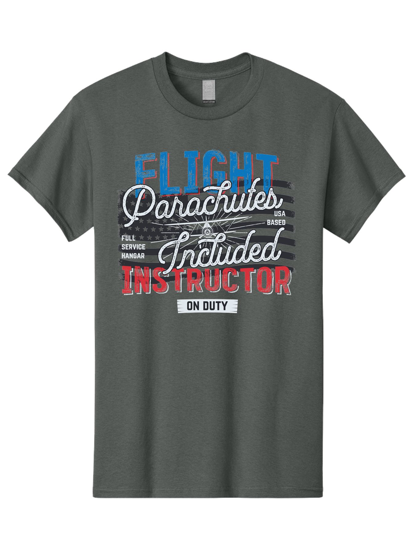 Flight-Parachutes-Included-Instructor Men'S Graphic Tee, 100% Cotton, Comfortable Casual Summer Wear, Machine Washable, Parachute Instructor, Usa Based, Full Service Hangar, On Duty, Flight Training, Parachute Lessons, Skydiving Instructor, Aab934 23