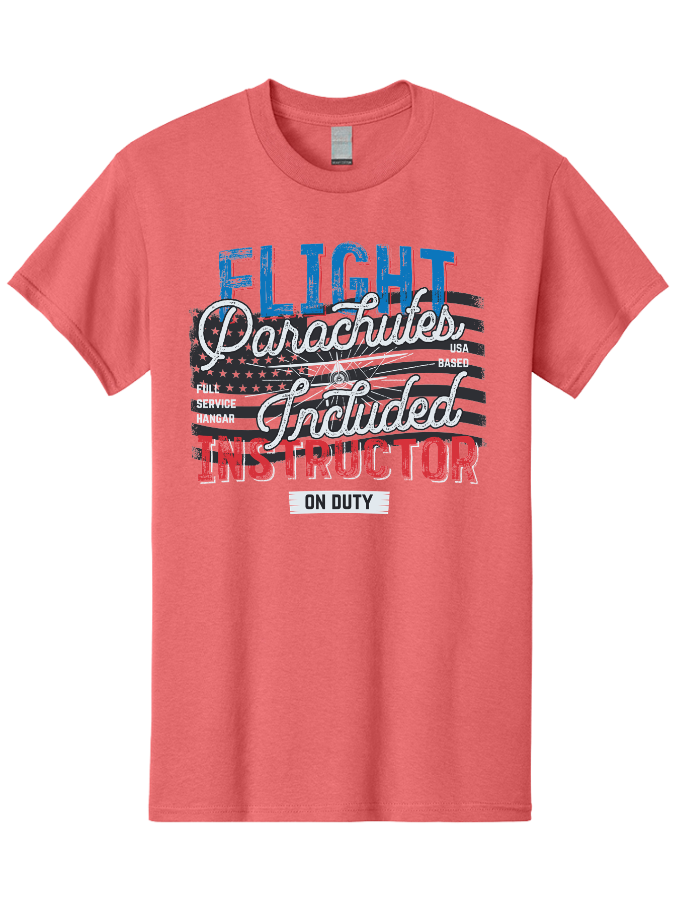 Flight-Parachutes-Included-Instructor Men'S Graphic Tee, 100% Cotton, Comfortable Casual Summer Wear, Machine Washable, Parachute Instructor, Usa Based, Full Service Hangar, On Duty, Flight Training, Parachute Lessons, Skydiving Instructor, Aab934 17