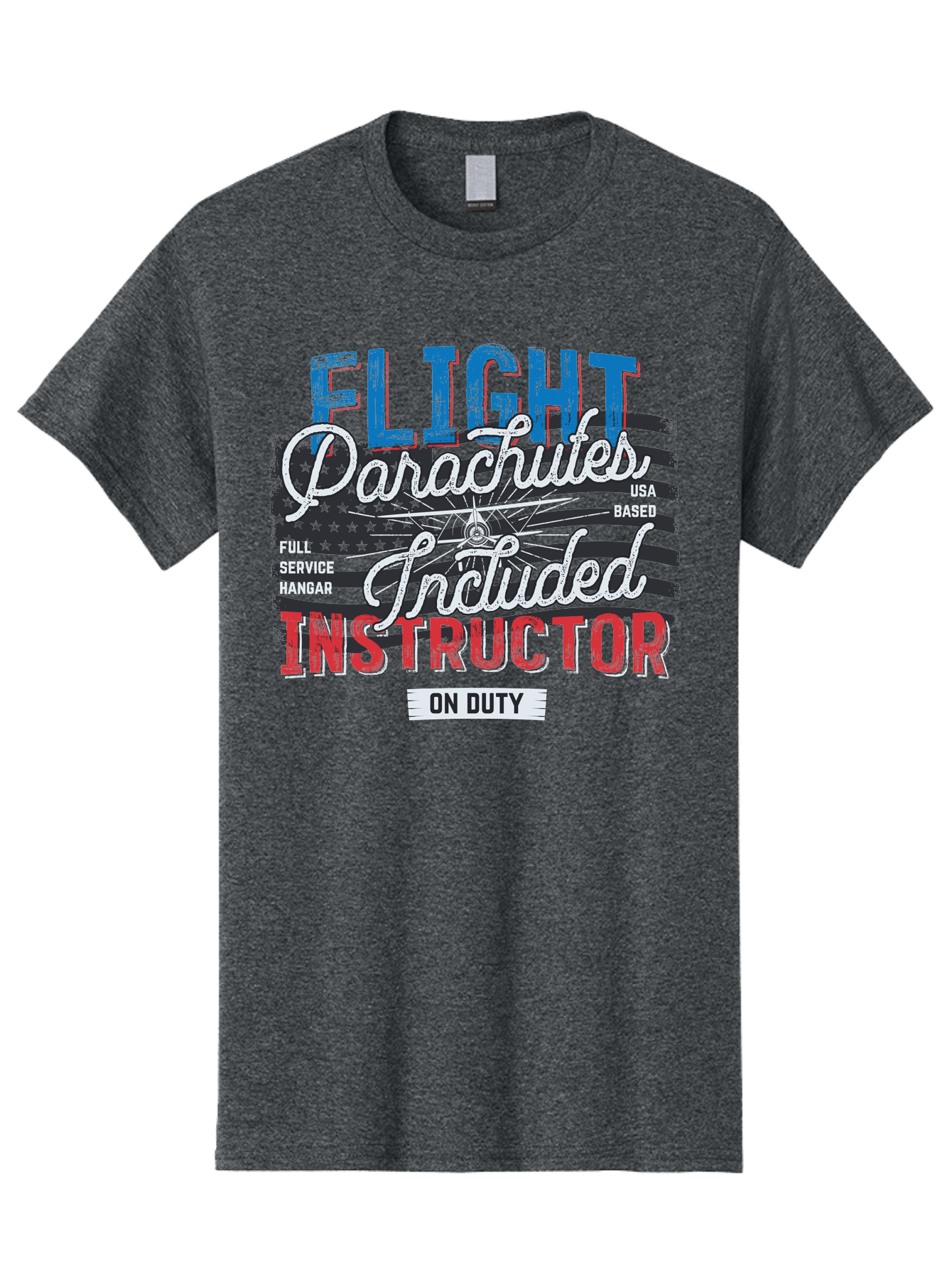 Flight-Parachutes-Included-Instructor Men'S Graphic Tee, 100% Cotton, Comfortable Casual Summer Wear, Machine Washable, Parachute Instructor, Usa Based, Full Service Hangar, On Duty, Flight Training, Parachute Lessons, Skydiving Instructor, Aab934 27