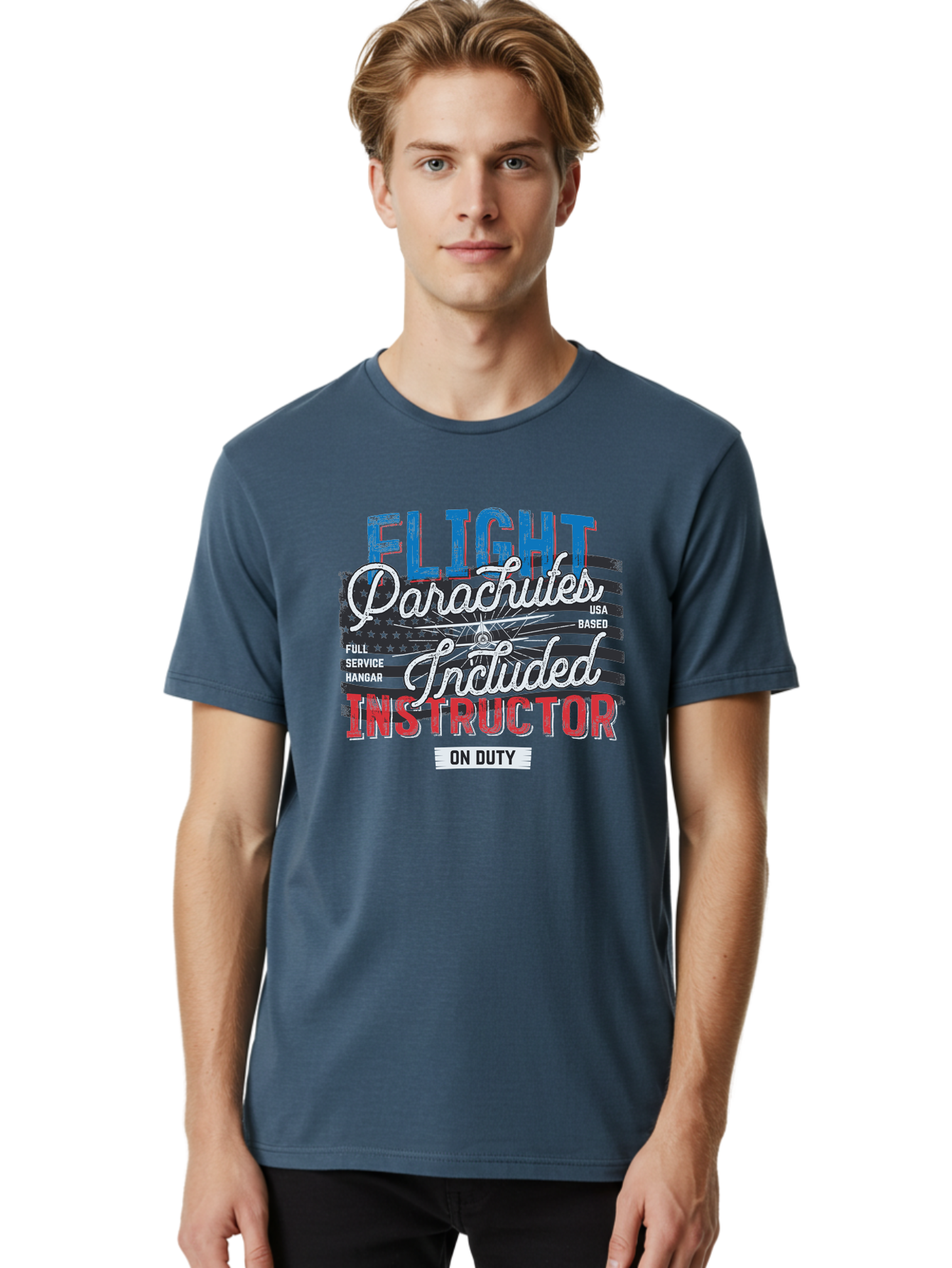 Flight-Parachutes-Included-Instructor Men'S Graphic Tee, 100% Cotton, Comfortable Casual Summer Wear, Machine Washable, Parachute Instructor, Usa Based, Full Service Hangar, On Duty, Flight Training, Parachute Lessons, Skydiving Instructor, Aab934 4