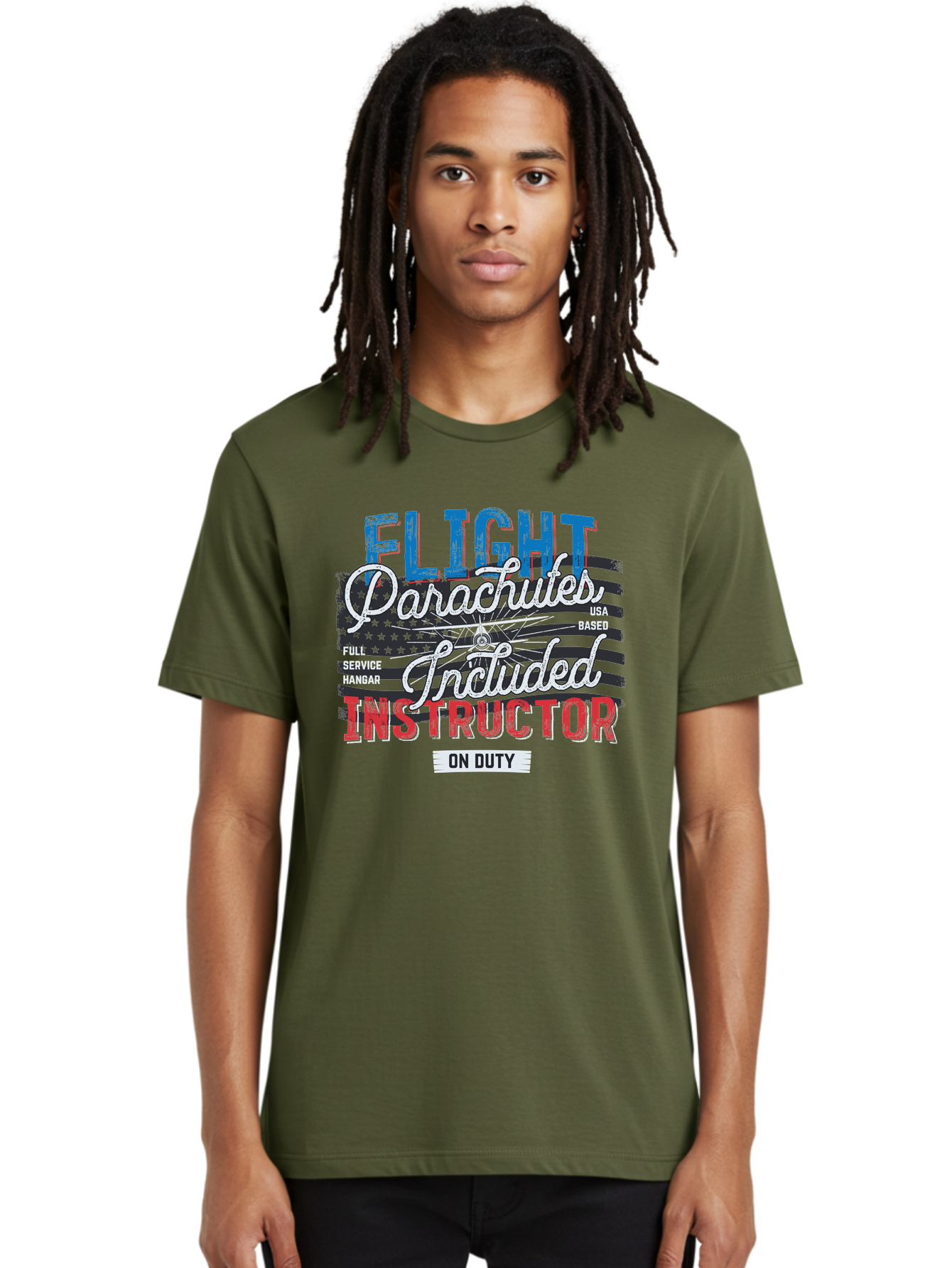Flight-Parachutes-Included-Instructor Men'S Graphic Tee, 100% Cotton, Comfortable Casual Summer Wear, Machine Washable, Parachute Instructor, Usa Based, Full Service Hangar, On Duty, Flight Training, Parachute Lessons, Skydiving Instructor, Aab934 14