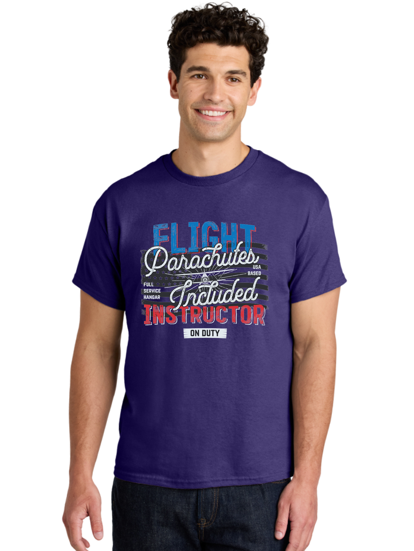 Flight-Parachutes-Included-Instructor Men'S Graphic Tee, 100% Cotton, Comfortable Casual Summer Wear, Machine Washable, Parachute Instructor, Usa Based, Full Service Hangar, On Duty, Flight Training, Parachute Lessons, Skydiving Instructor, Aab934 30