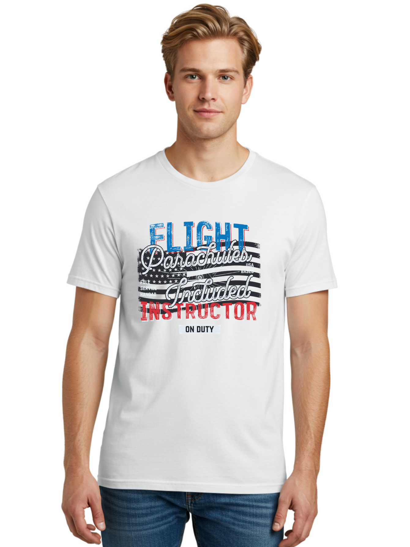 Flight-Parachutes-Included-Instructor Men'S Graphic Tee, 100% Cotton, Comfortable Casual Summer Wear, Machine Washable, Parachute Instructor, Usa Based, Full Service Hangar, On Duty, Flight Training, Parachute Lessons, Skydiving Instructor, Aab934 12