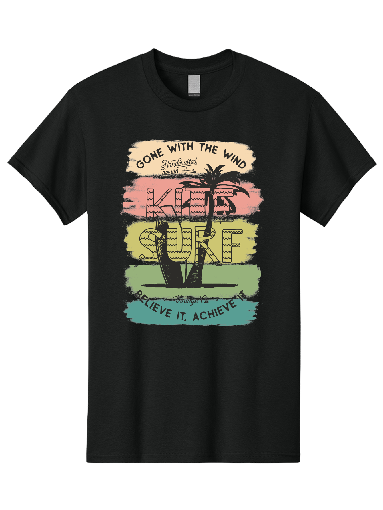 Gone-With-The-Wind-Kite-Surf Men'S Graphic Tee, 100% Cotton, Comfortable Casual Summer Wear, Machine Washable, Surfing Inspiration, Vintage Style, Motivational Quote, Surf Culture, Beach Vibes, Retro Design, Handcrafted Art, Aab935 19