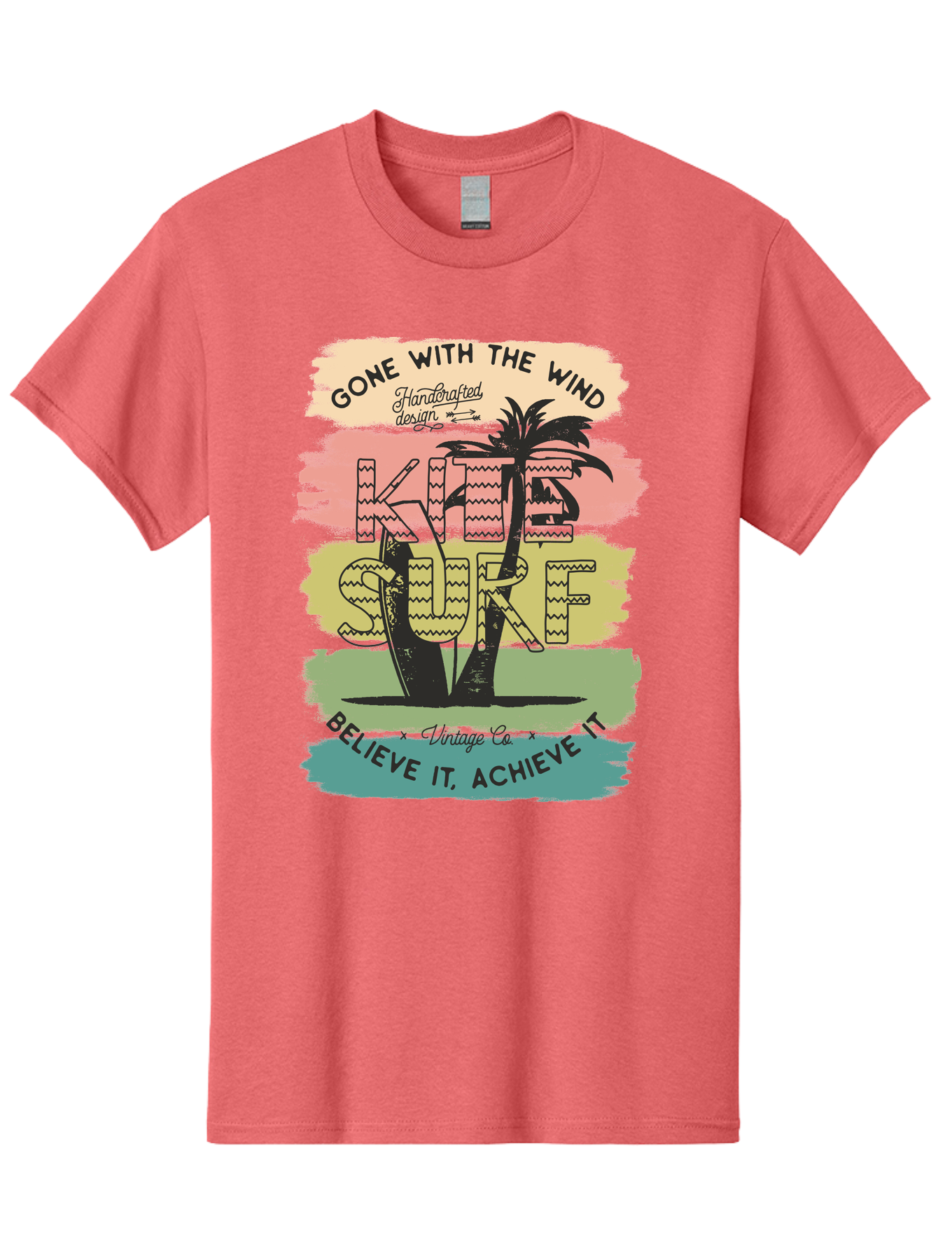 Gone-With-The-Wind-Kite-Surf Men'S Graphic Tee, 100% Cotton, Comfortable Casual Summer Wear, Machine Washable, Surfing Inspiration, Vintage Style, Motivational Quote, Surf Culture, Beach Vibes, Retro Design, Handcrafted Art, Aab935 5